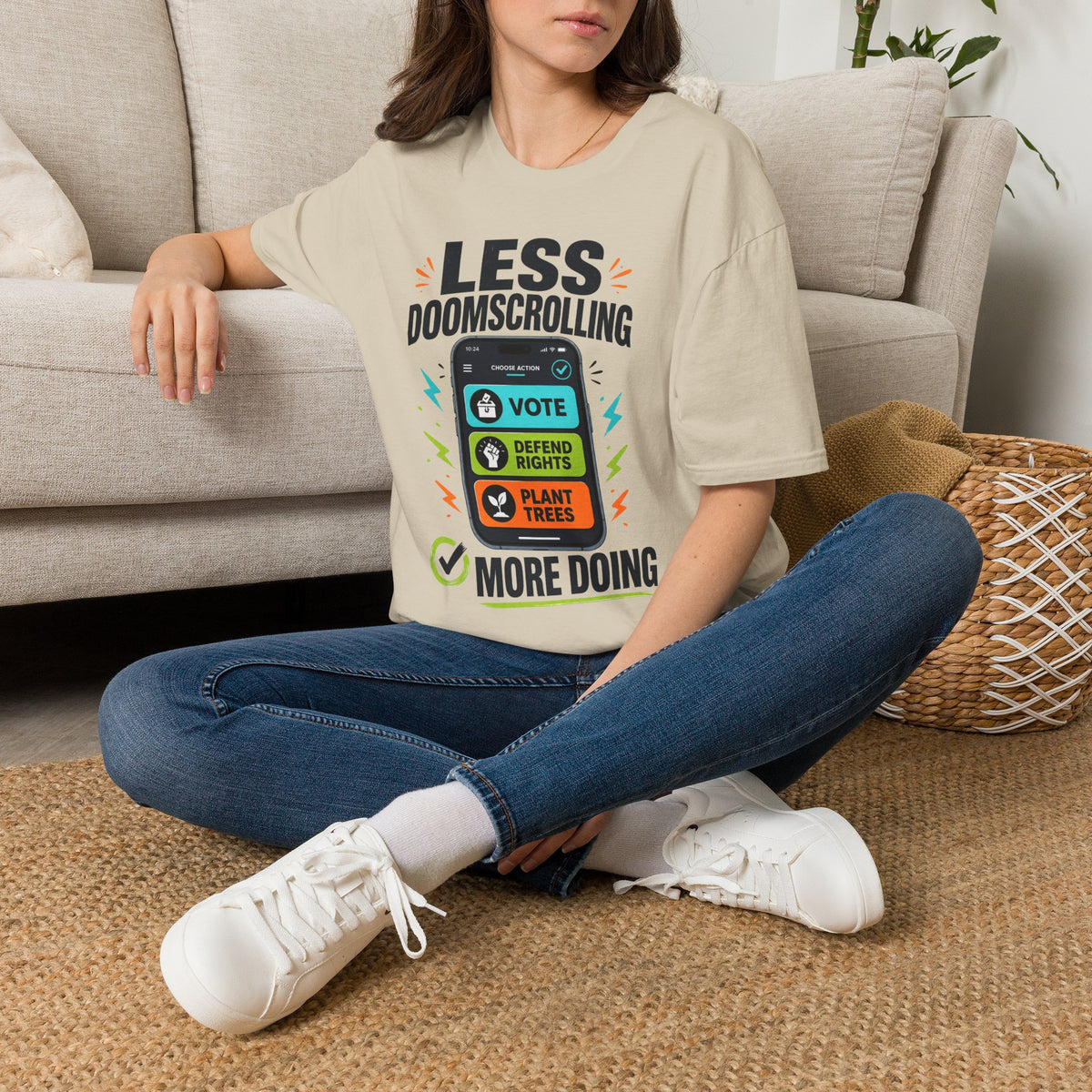 "Less Doomscrolling, More Doing" Motivational Graphic Tee