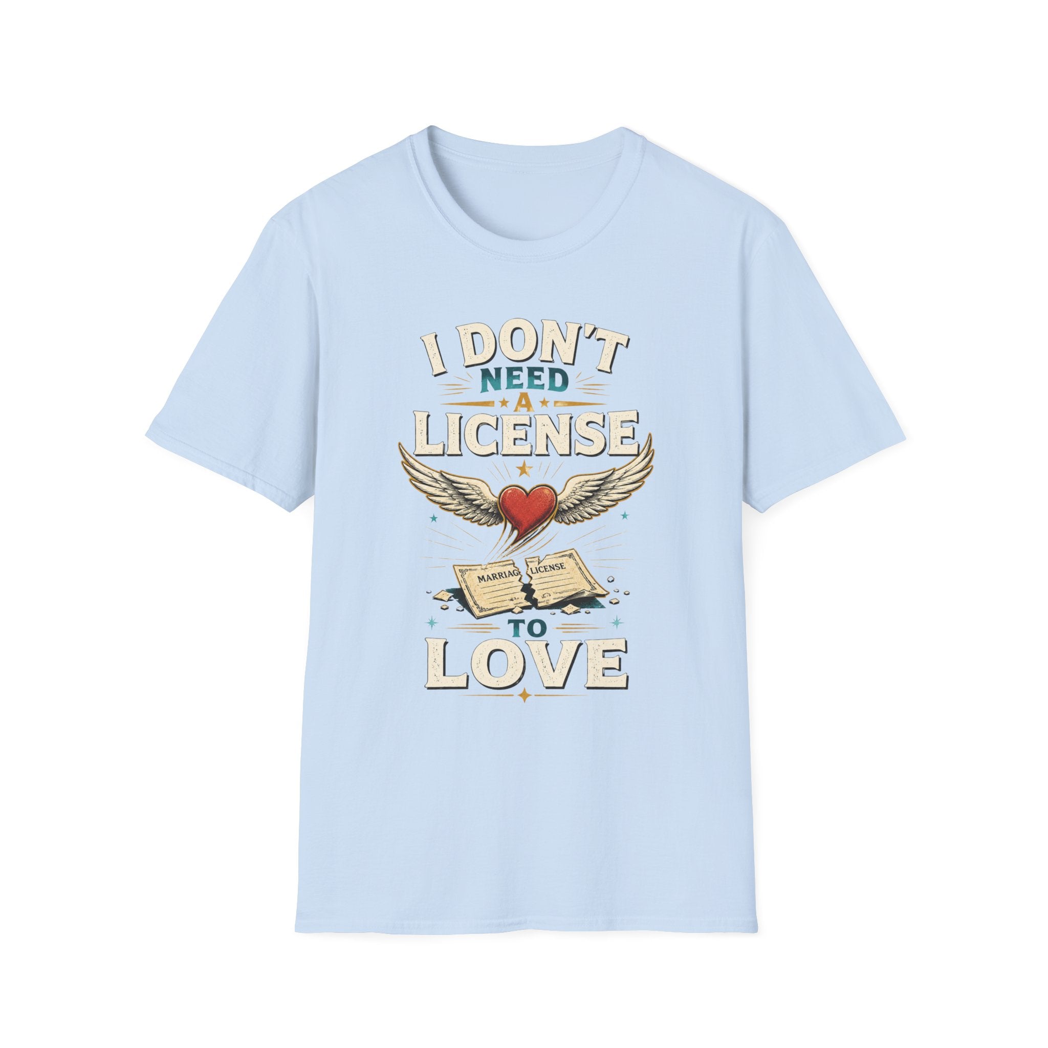 "I Don't Need a License to Love" Vintage Heart & Wings Design