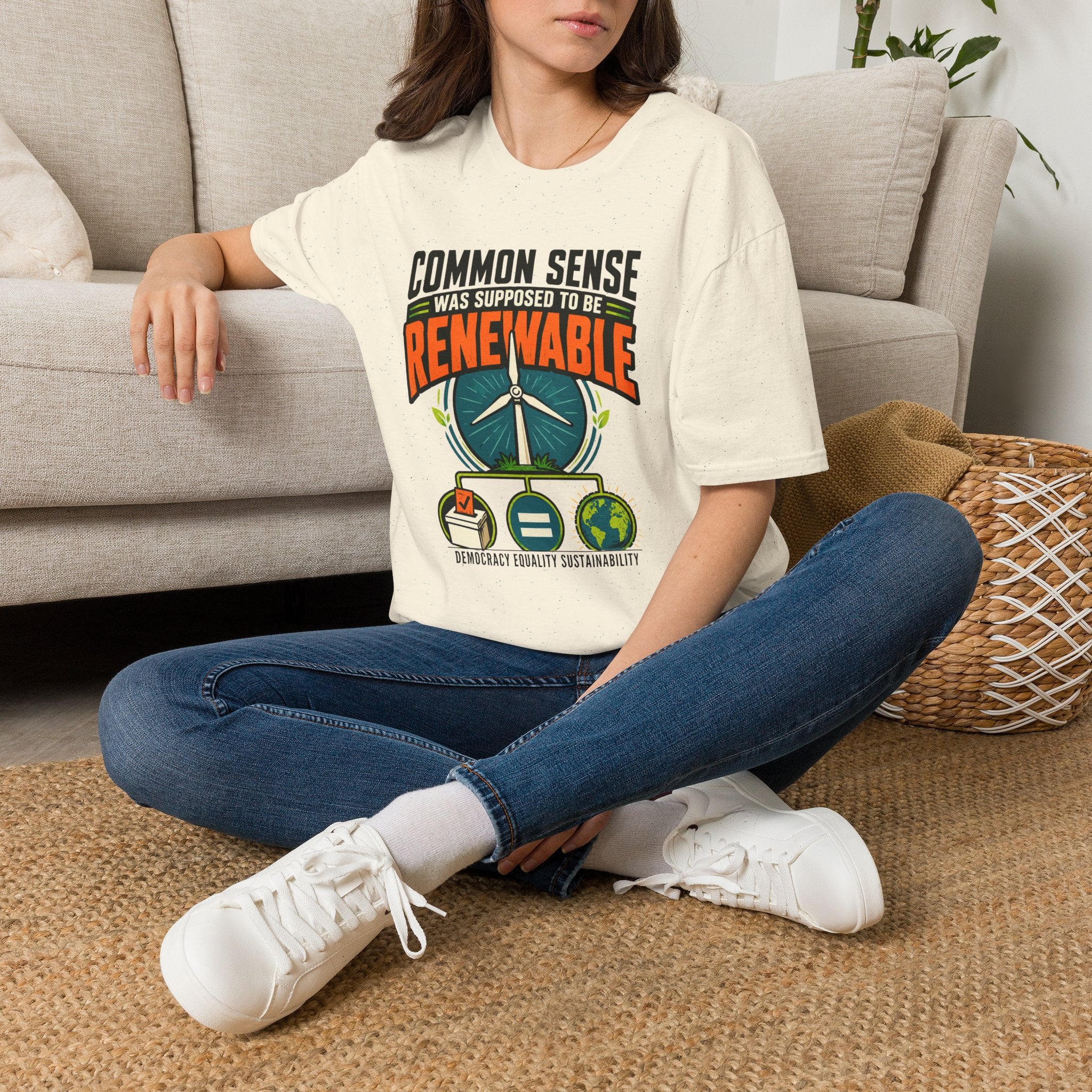 Renewable Energy T-Shirt — "Common Sense Was Supposed to Be Renewable" Eco Graphic Tee