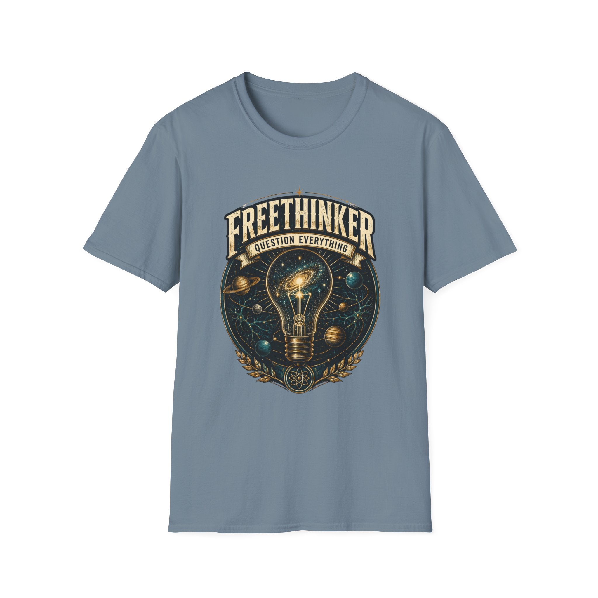 Freethinker Graphic T-Shirt — "Question Everything" Lightbulb Design