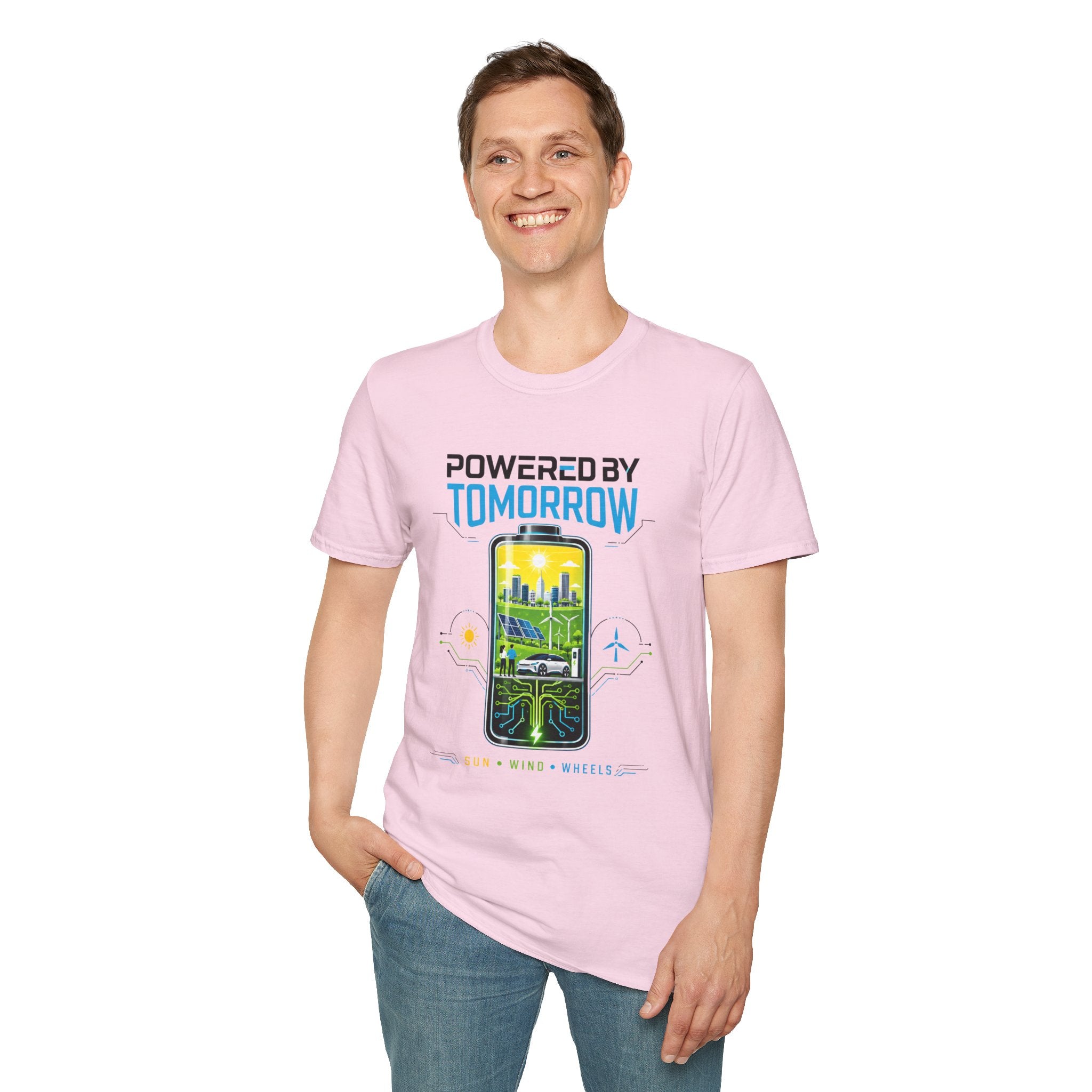 Powered By Tomorrow T‑Shirt — Eco Future Renewable Energy Graphic Tee