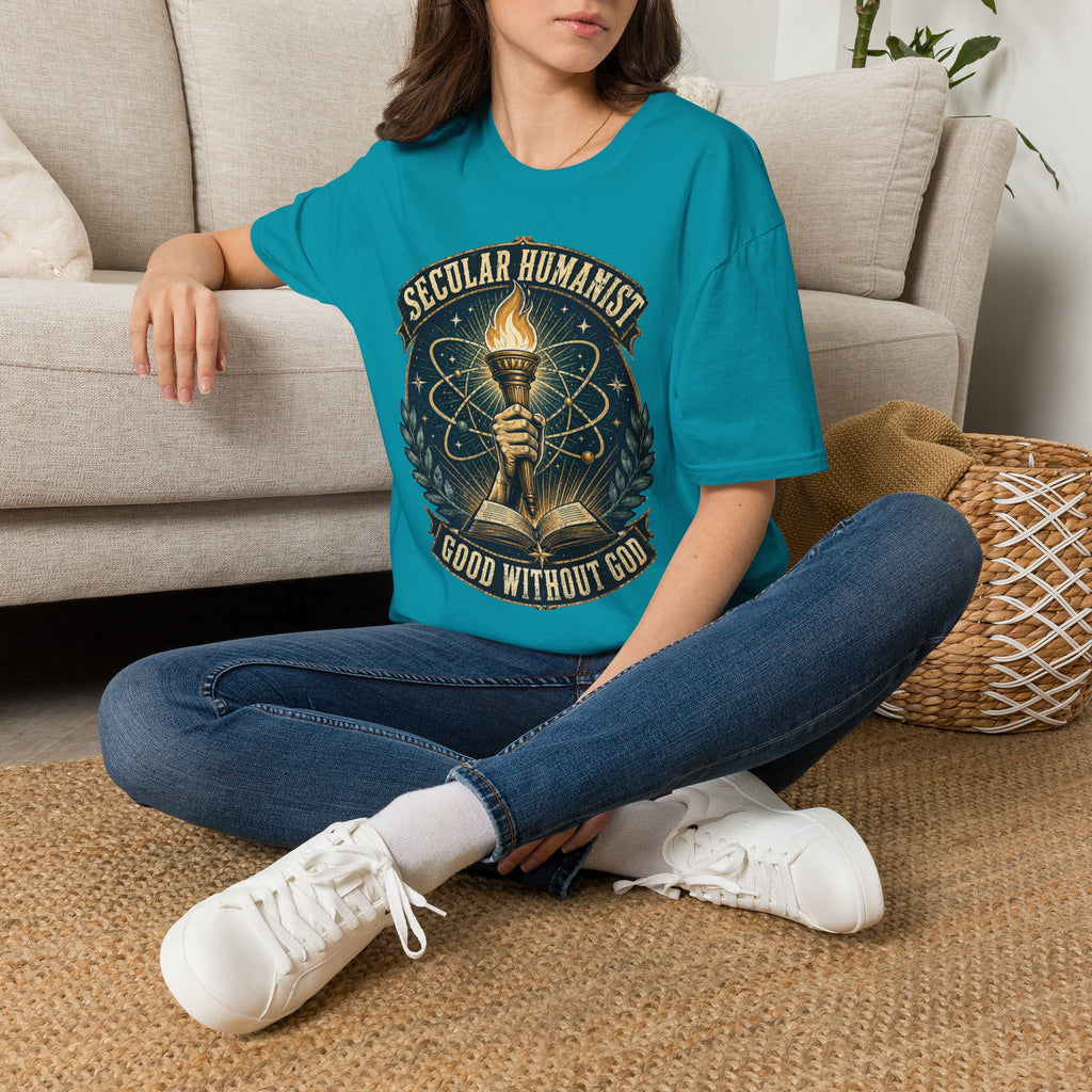 Secular Humanist T-Shirt — "Good Without God" Torch Graphic