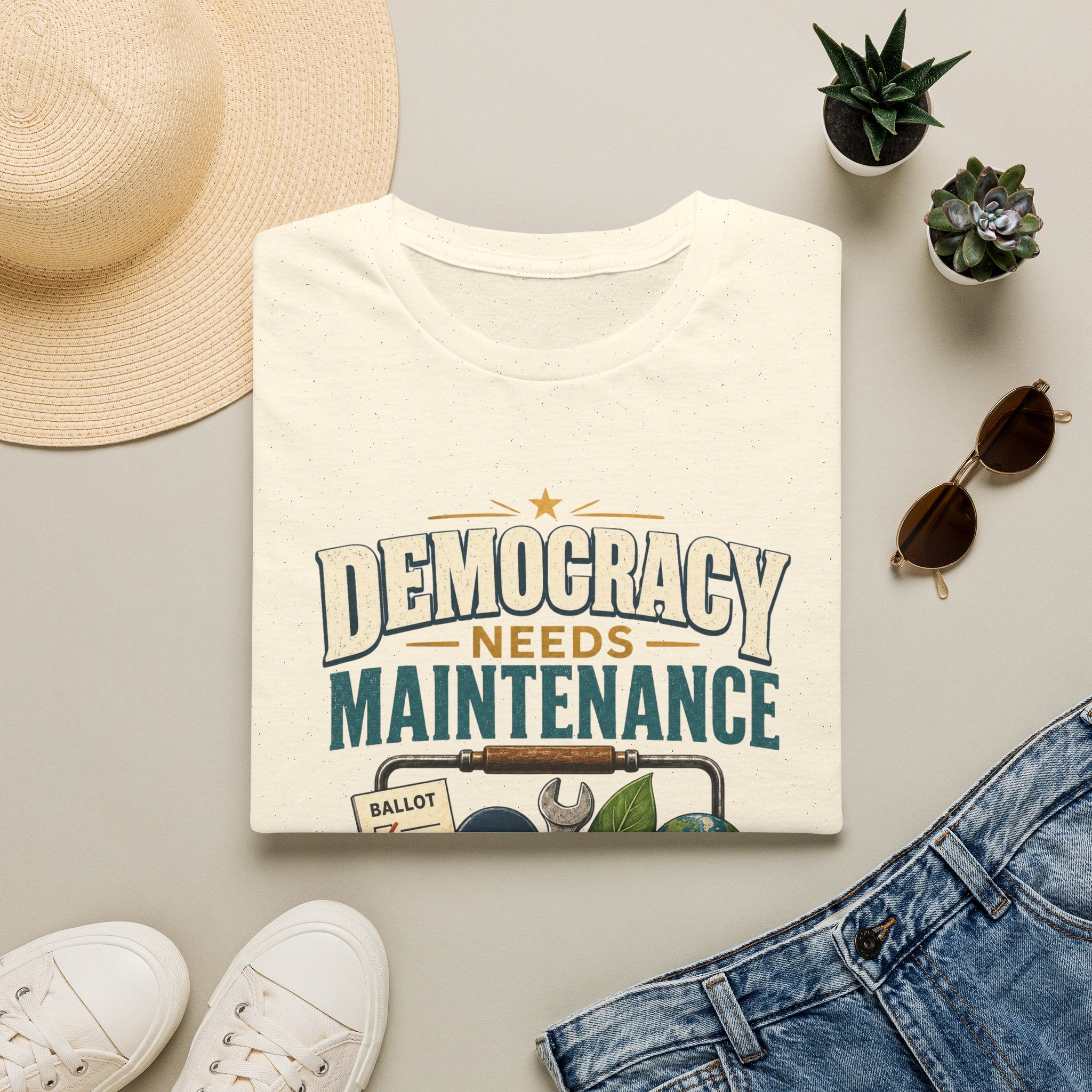 Democracy Needs Maintenance T-Shirt — Civic Repair Kit Tee