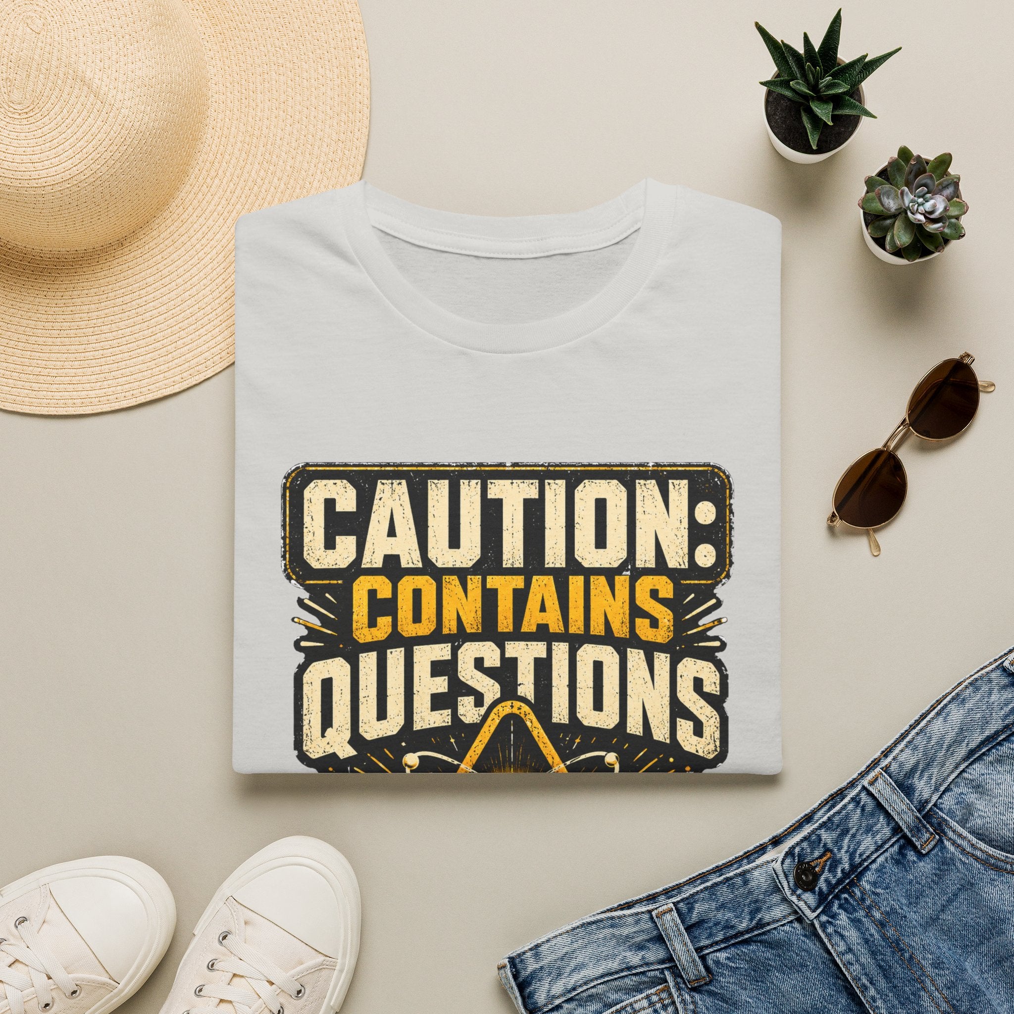 Caution: Contains Questions T-Shirt — Handle With Critical Thinking Graphic Tee
