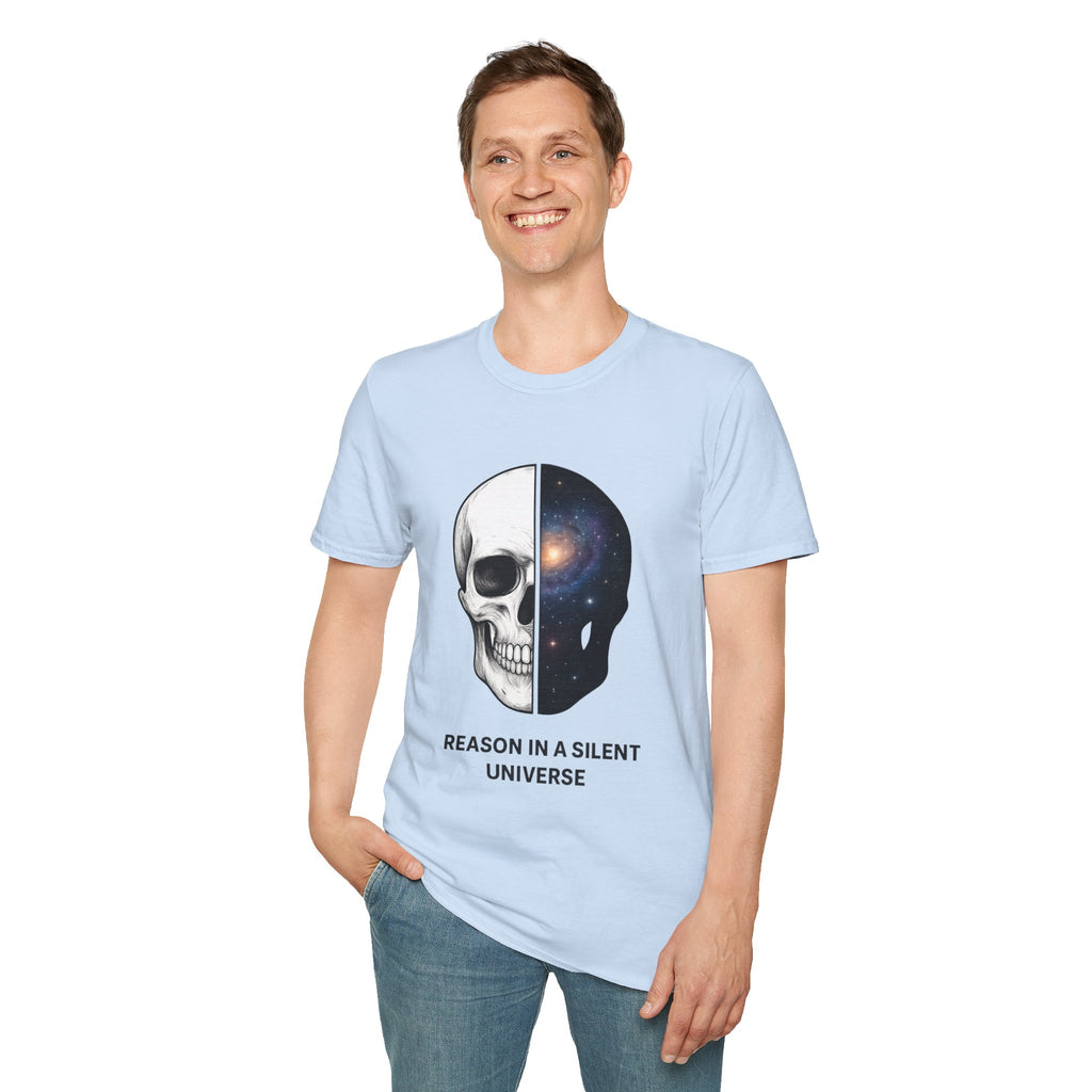 Skull & Galaxy T-Shirt — "Reason in a Silent Universe" Graphic Tee
