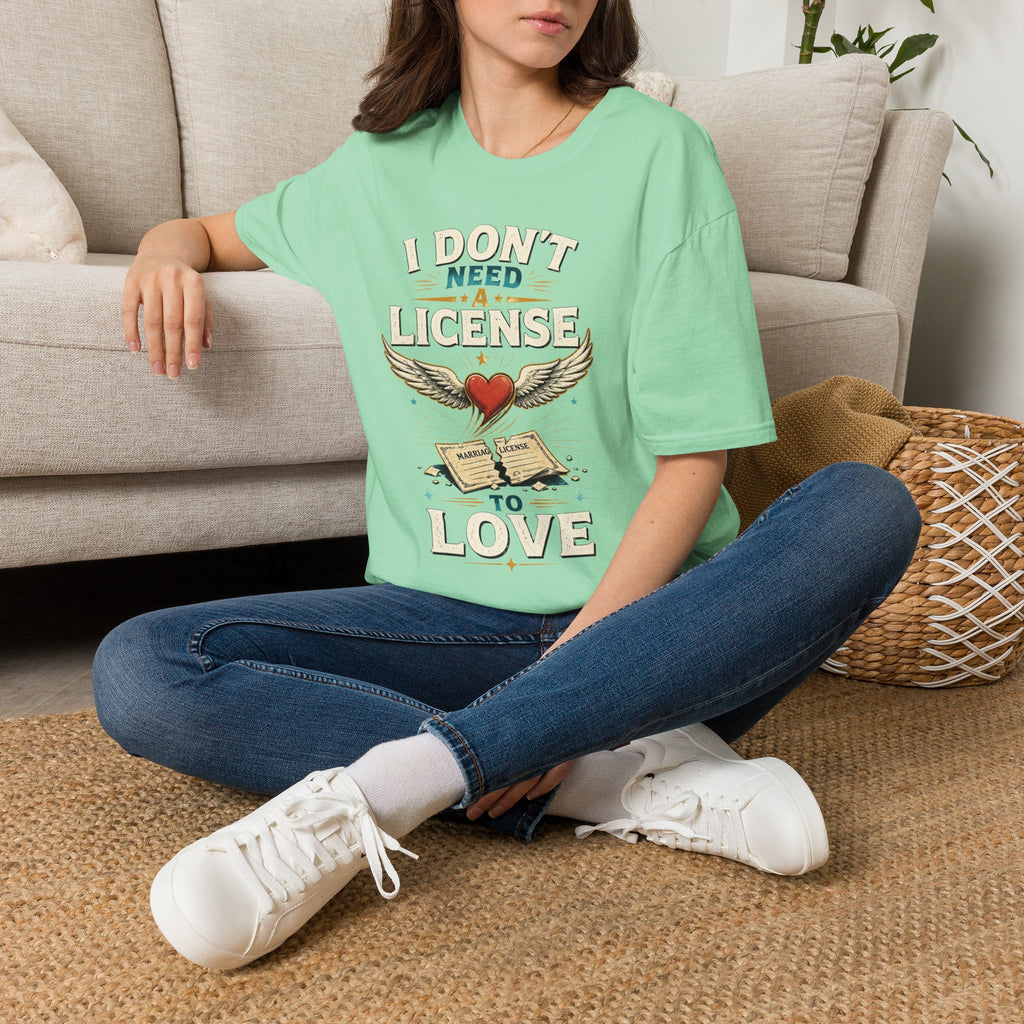 "I Don't Need a License to Love" Vintage Heart & Wings Design