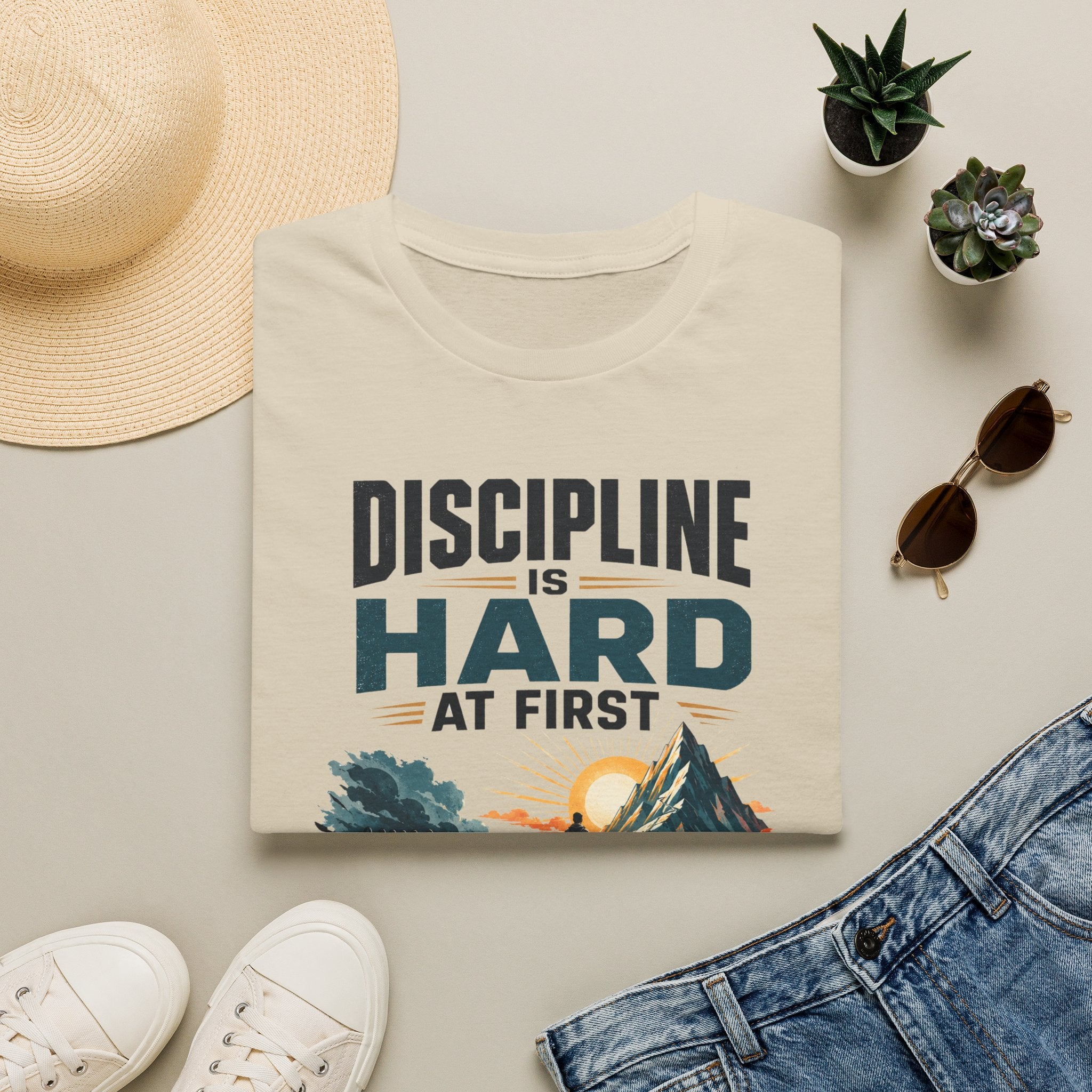 T-Shirt — "Discipline Is Hard at First" Motivational Graphic Tee