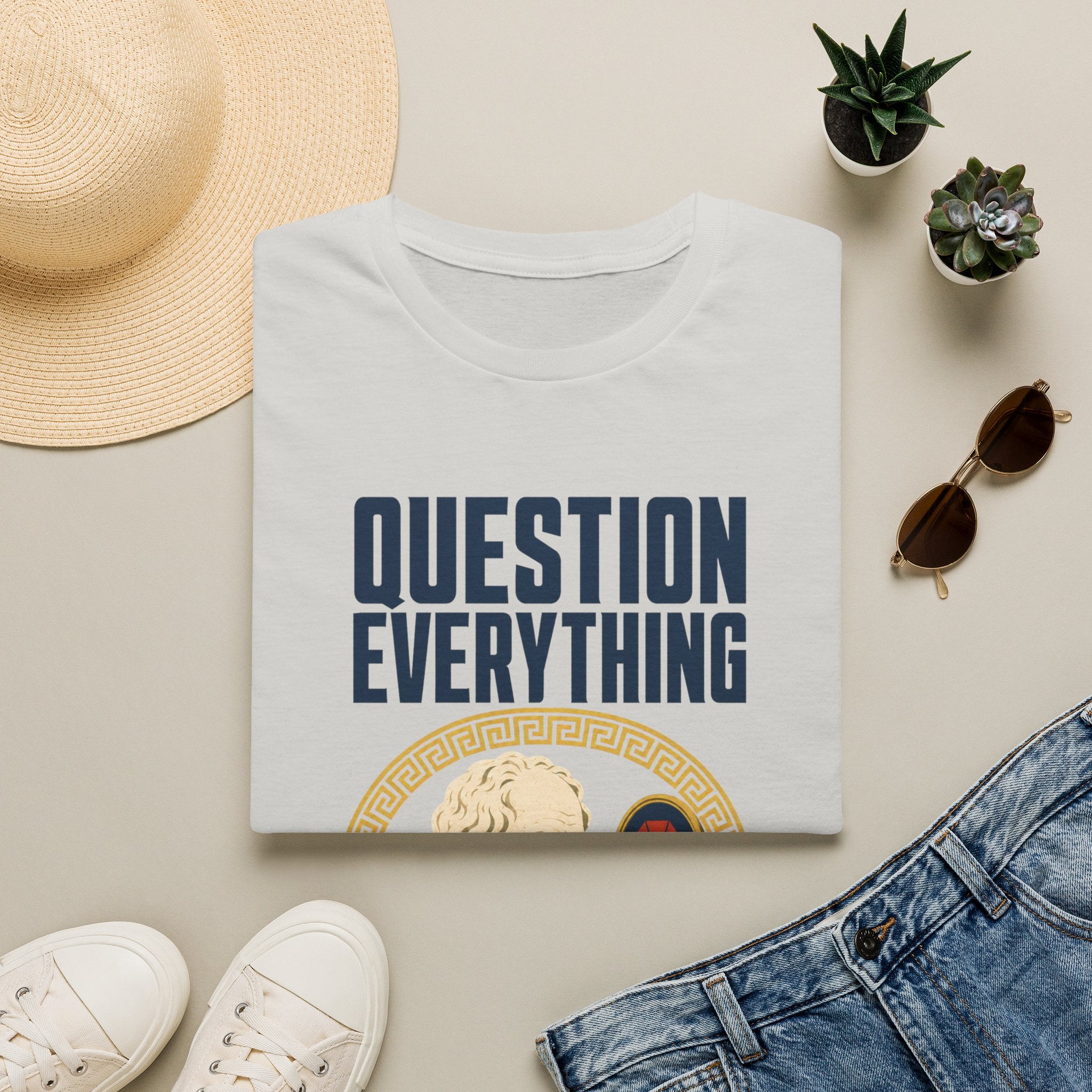Question Everything T-Shirt — 'Question Everything, Especially Yourself' Vintage Statue Graphic Tee