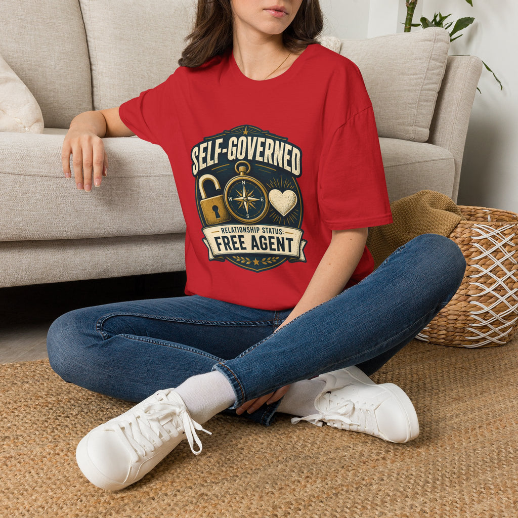 Self-Governed Compass T-Shirt — “Self-Governed: Relationship Status Free Agent” Graphic Tee