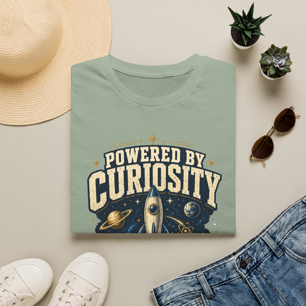 Powered by Curiosity T-Shirt — Rocket Book Space Graphic Tee