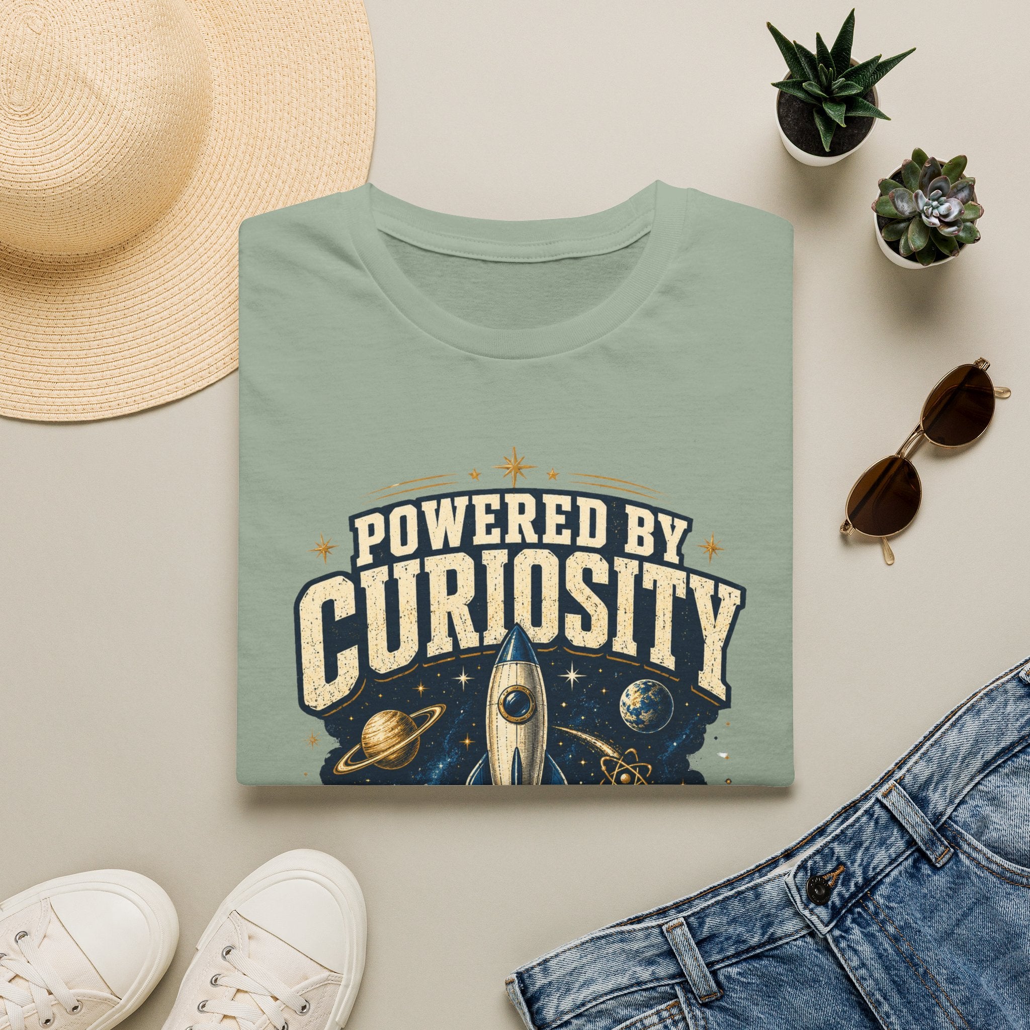 Powered by Curiosity T-Shirt — Rocket Book Space Graphic Tee