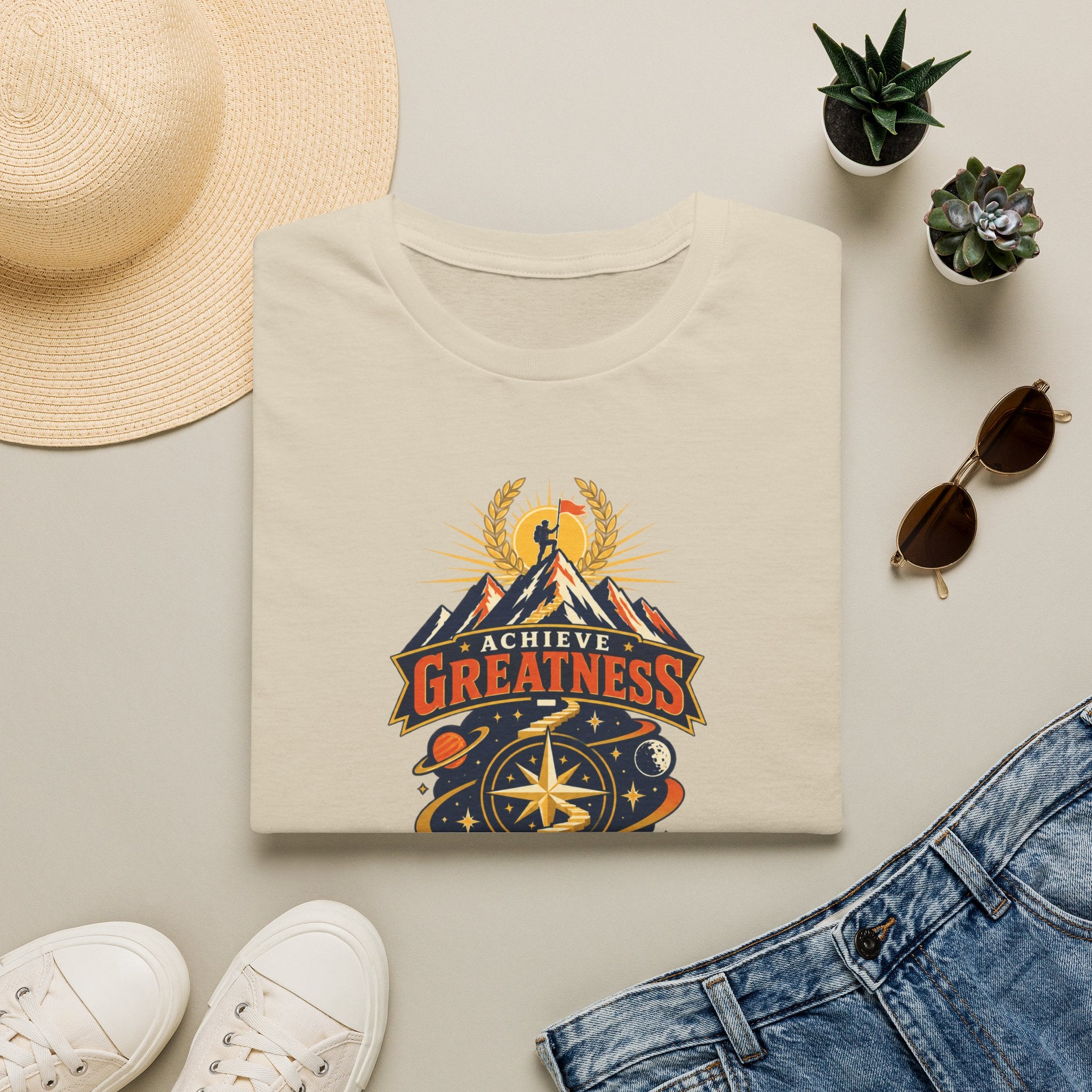 Achieve Greatness Graphic T-Shirt — Inspirational Mountain Adventure Design
