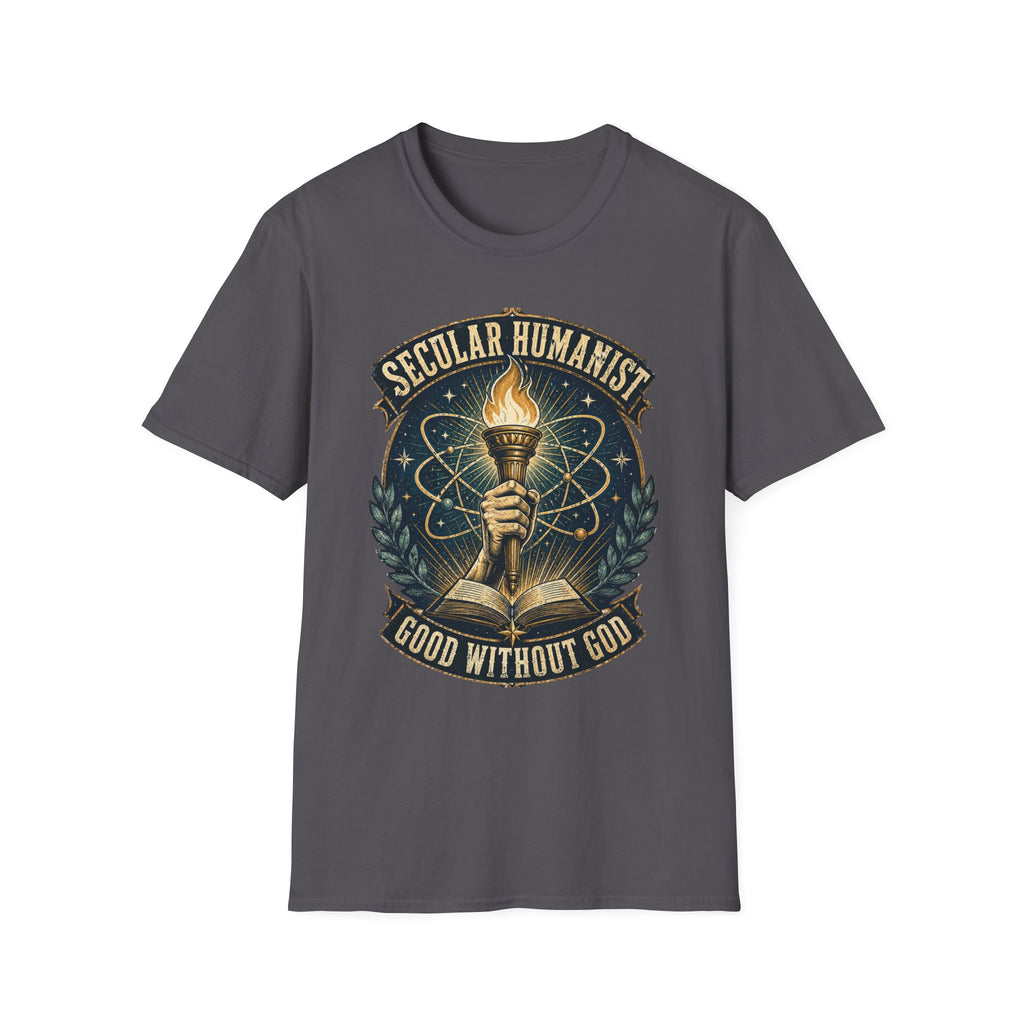 Secular Humanist T-Shirt — "Good Without God" Torch Graphic