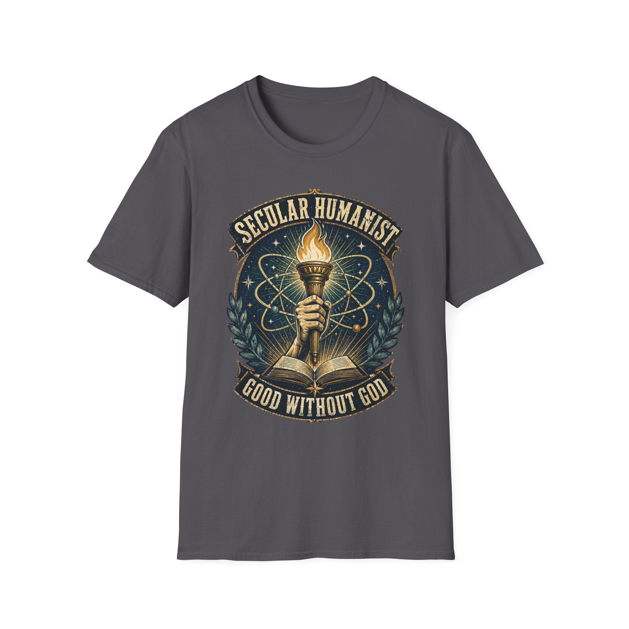 Secular Humanist T-Shirt — "Good Without God" Torch Graphic