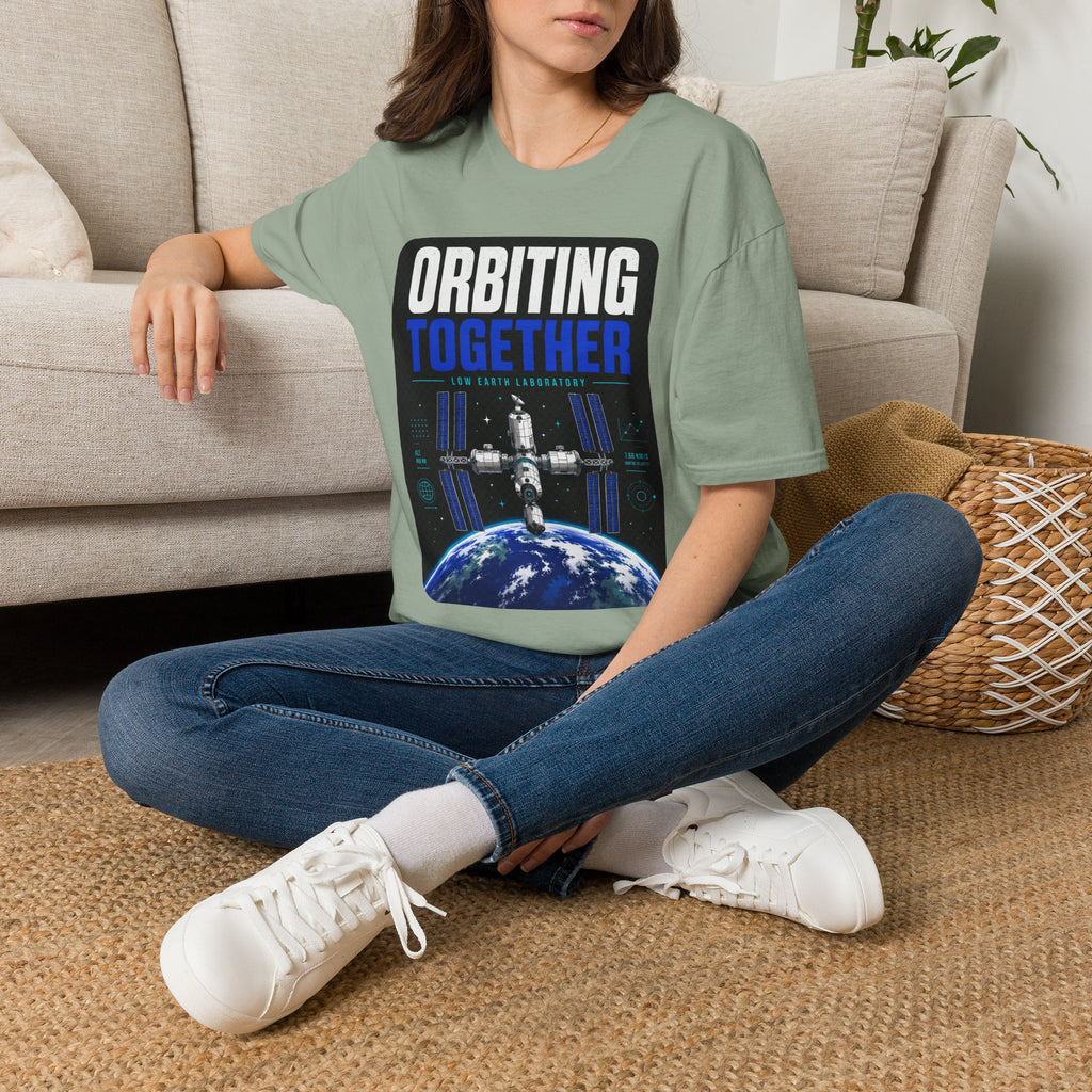 Orbiting Together T‑Shirt — Space Station Earth Graphic Tee
