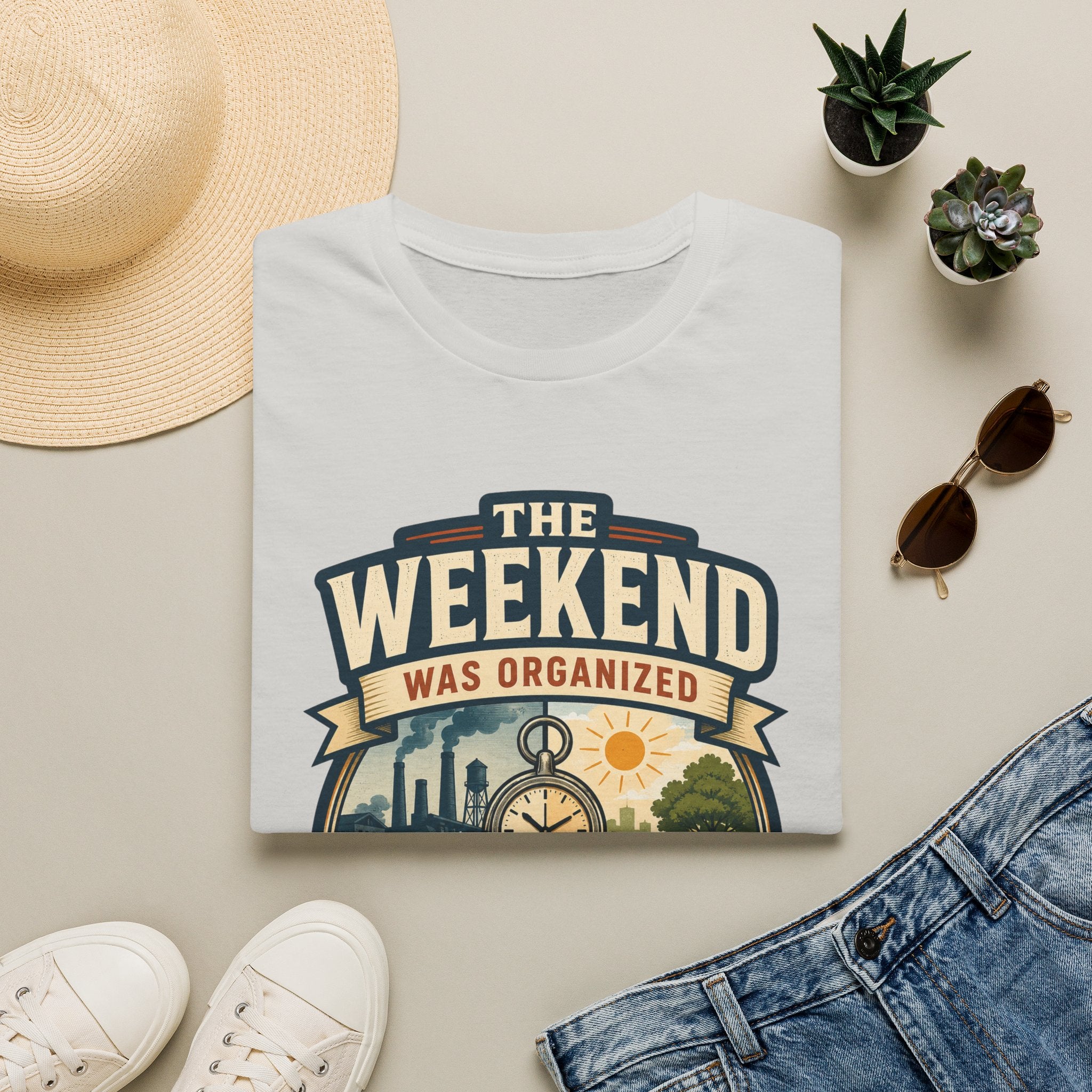 T-Shirt — "The Weekend Was Organized" Graphic Tee (Relaxed Retro Travel Vibe)