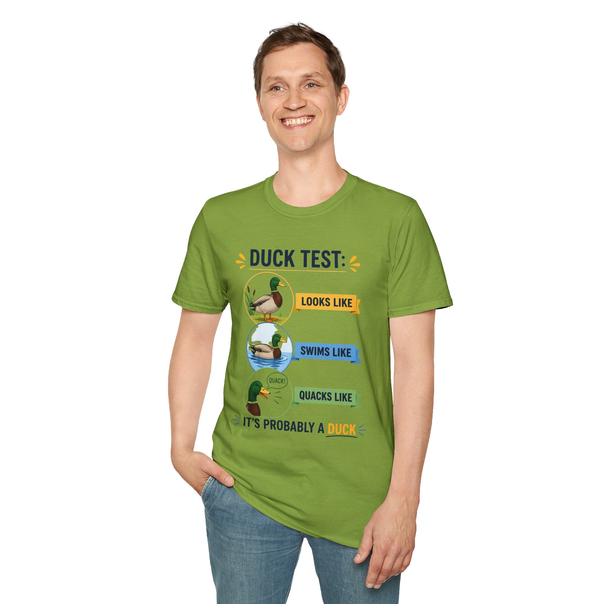 Duck Test T-Shirt — Funny “Looks Like, Swims Like, Quacks Like” Graphic Tee for Duck Lovers
