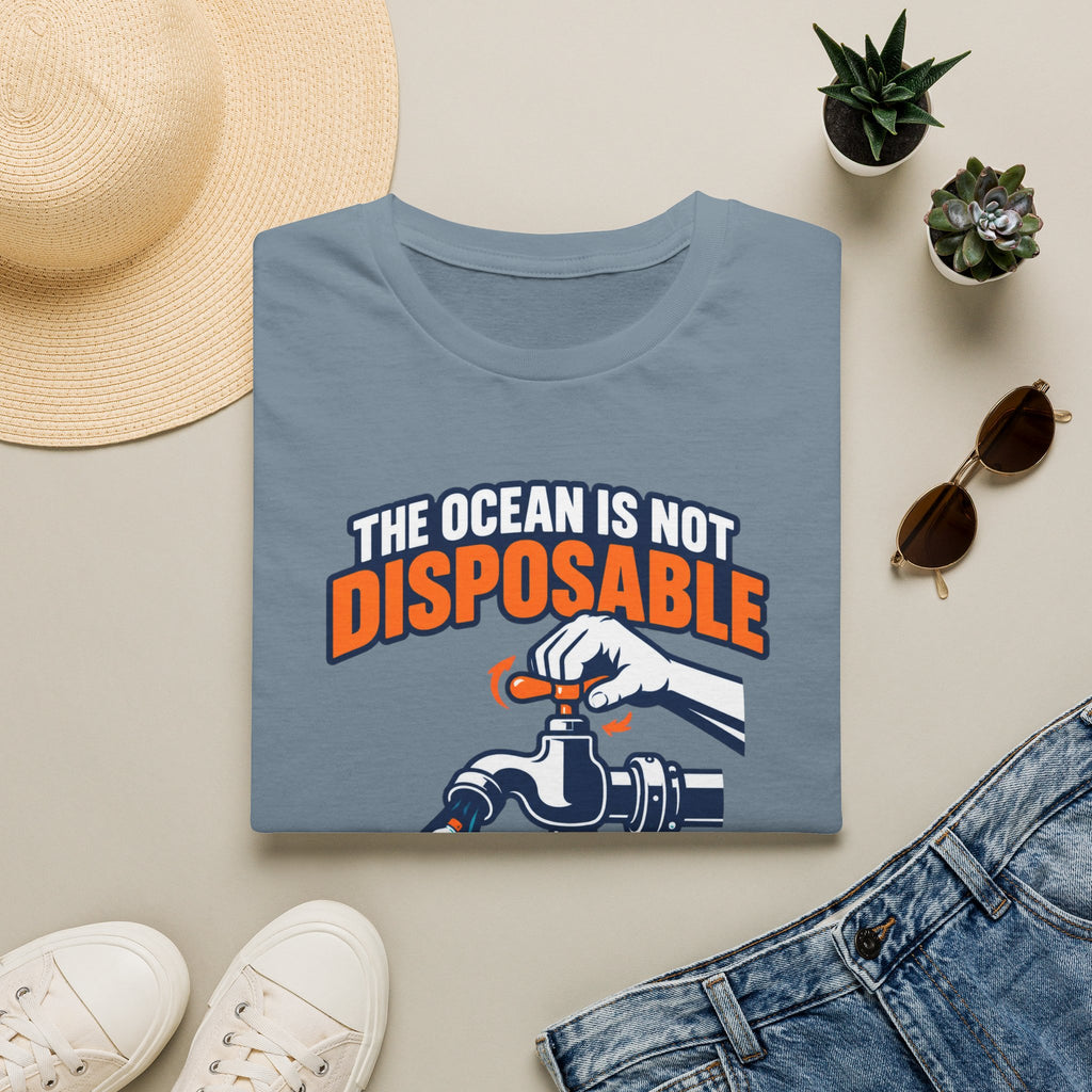 Ocean Conservation T-Shirt — "The Ocean Is Not Disposable" Plastic Tap Graphic