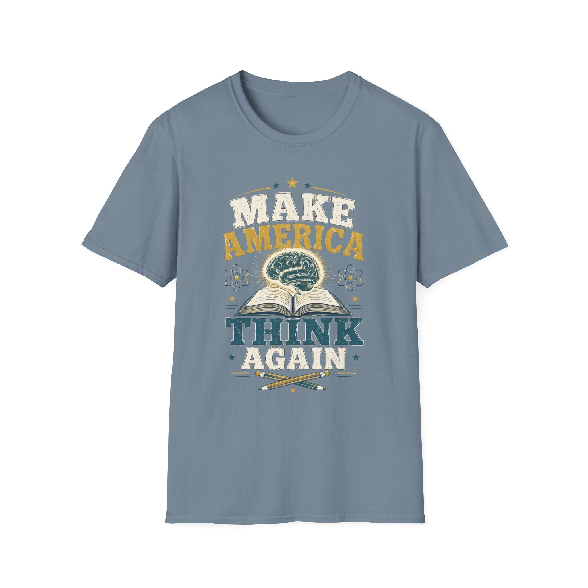 Make America Think Again T-Shirt — Retro Brain Graphic Tee