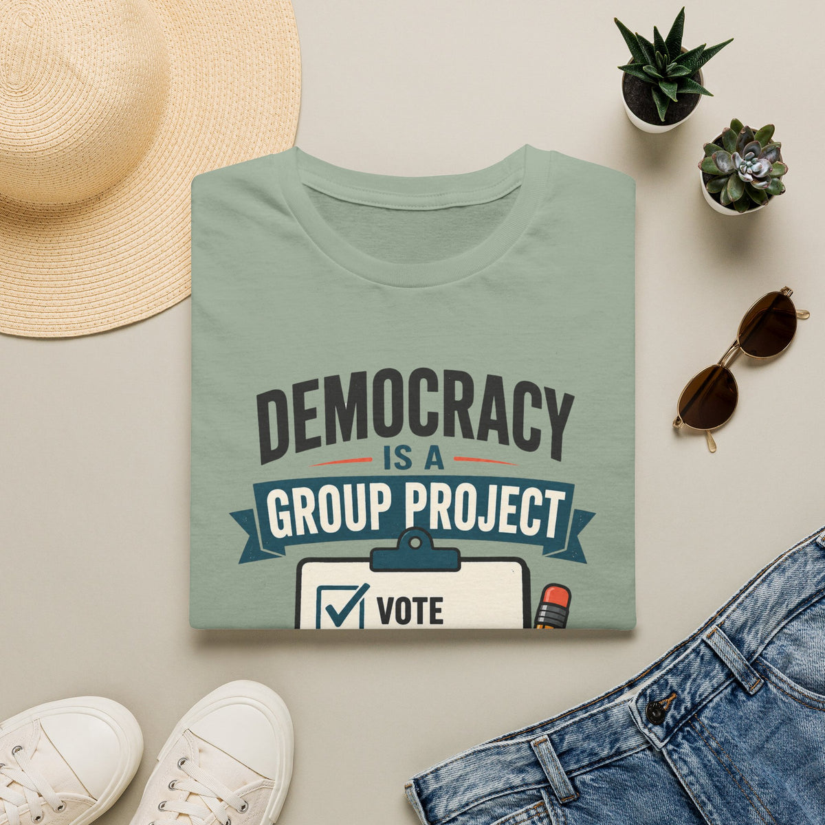 Democracy Is a Group Project T-Shirt — Vote, Protect Rights & Save Earth