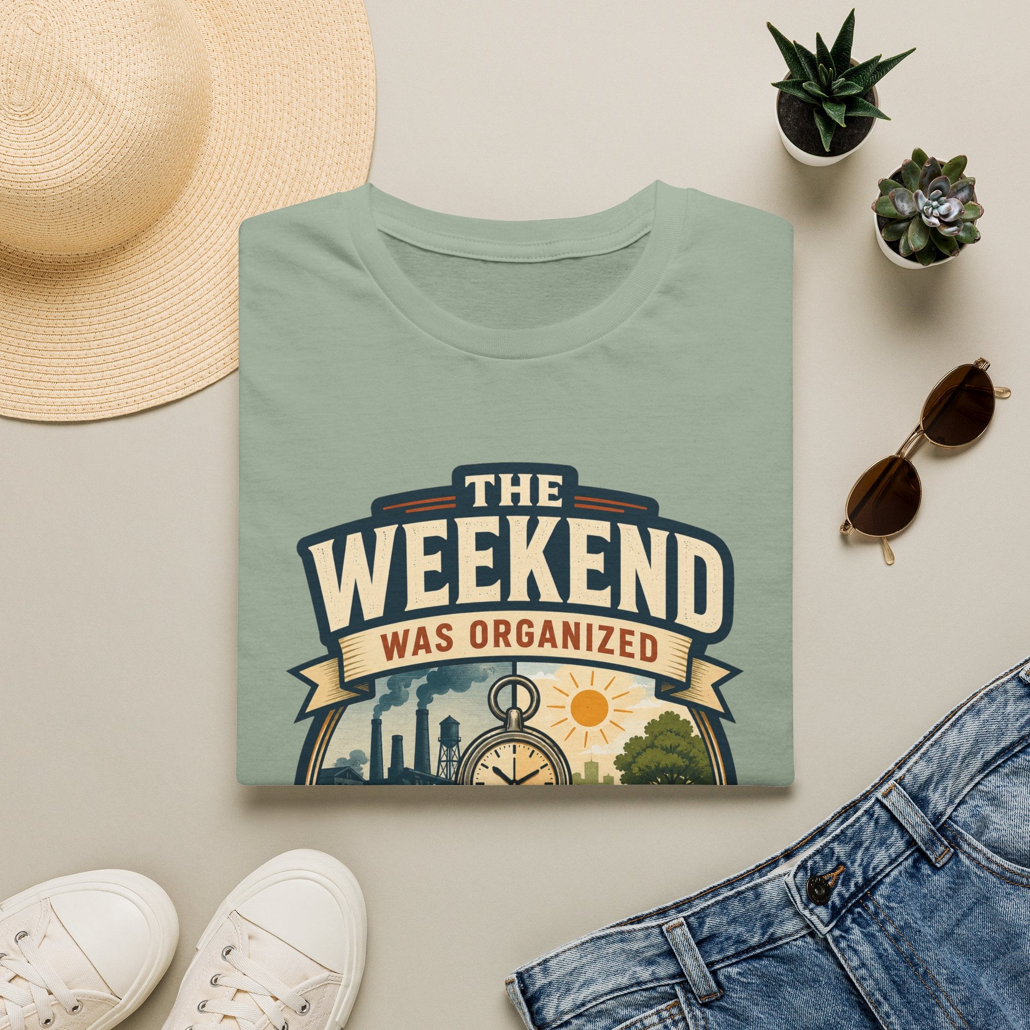 T-Shirt — "The Weekend Was Organized" Graphic Tee (Relaxed Retro Travel Vibe)