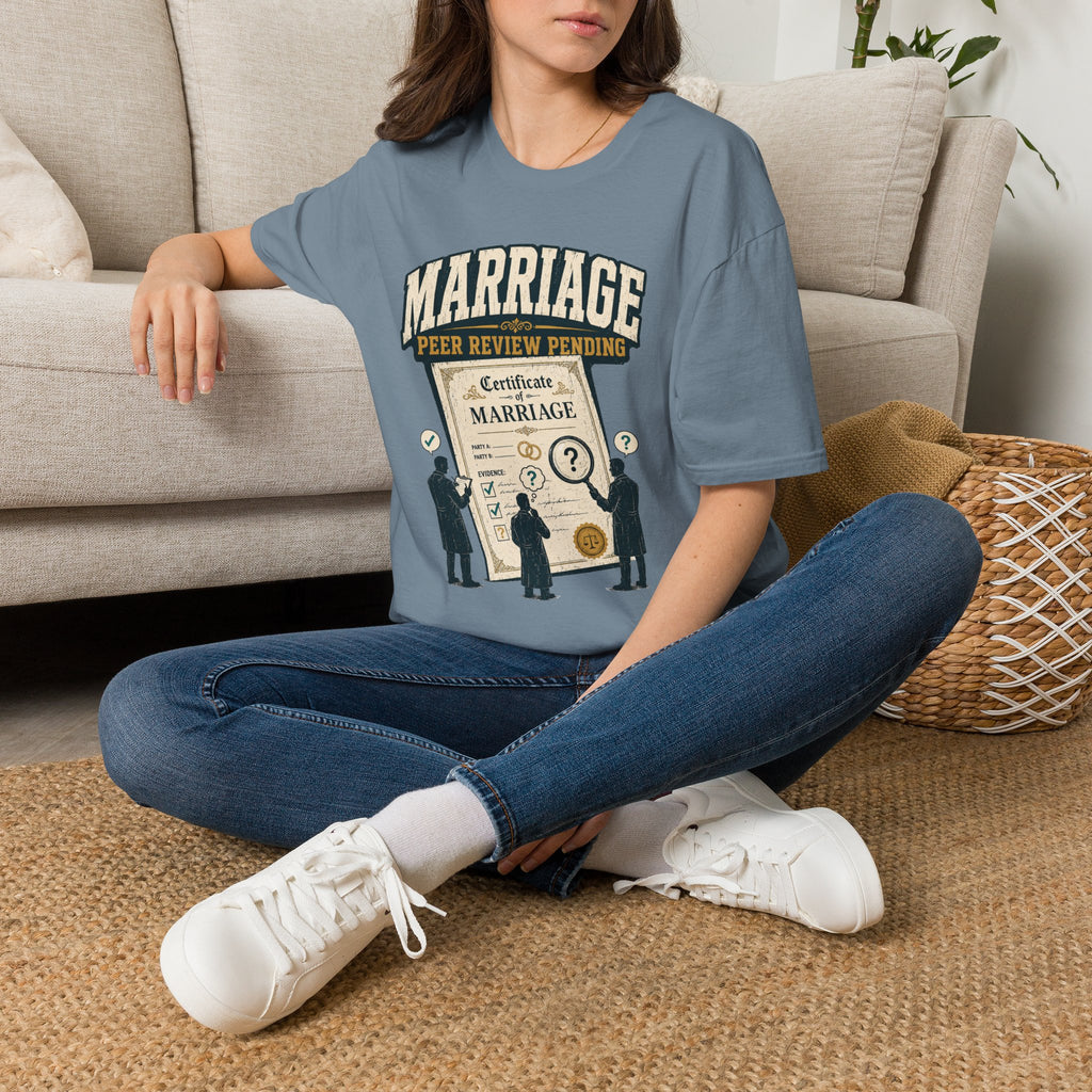 Marriage 'Peer Review Pending' T‑Shirt – Funny Engagement/Bridal Shower Tee