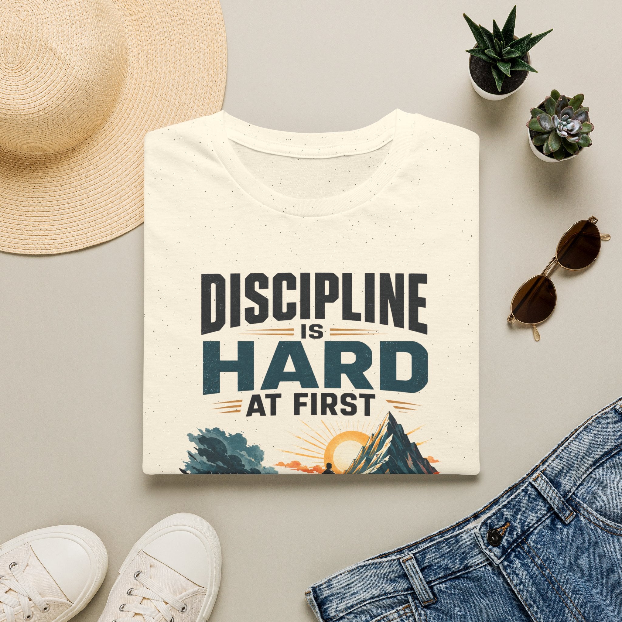 T-Shirt — "Discipline Is Hard at First" Motivational Graphic Tee