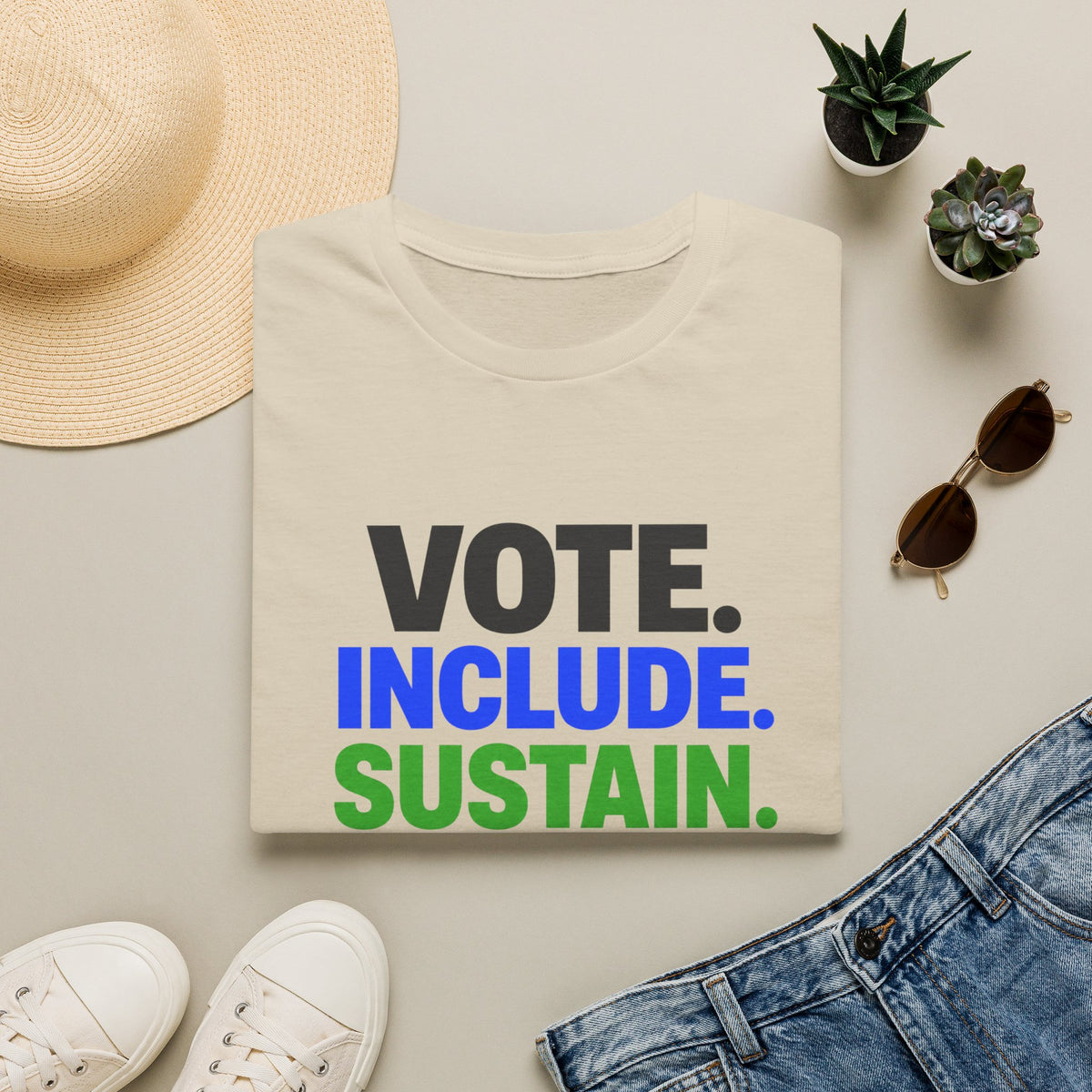 Vote. Include. Sustain. T-Shirt — Voter Rights, Inclusion & Sustainability Tee