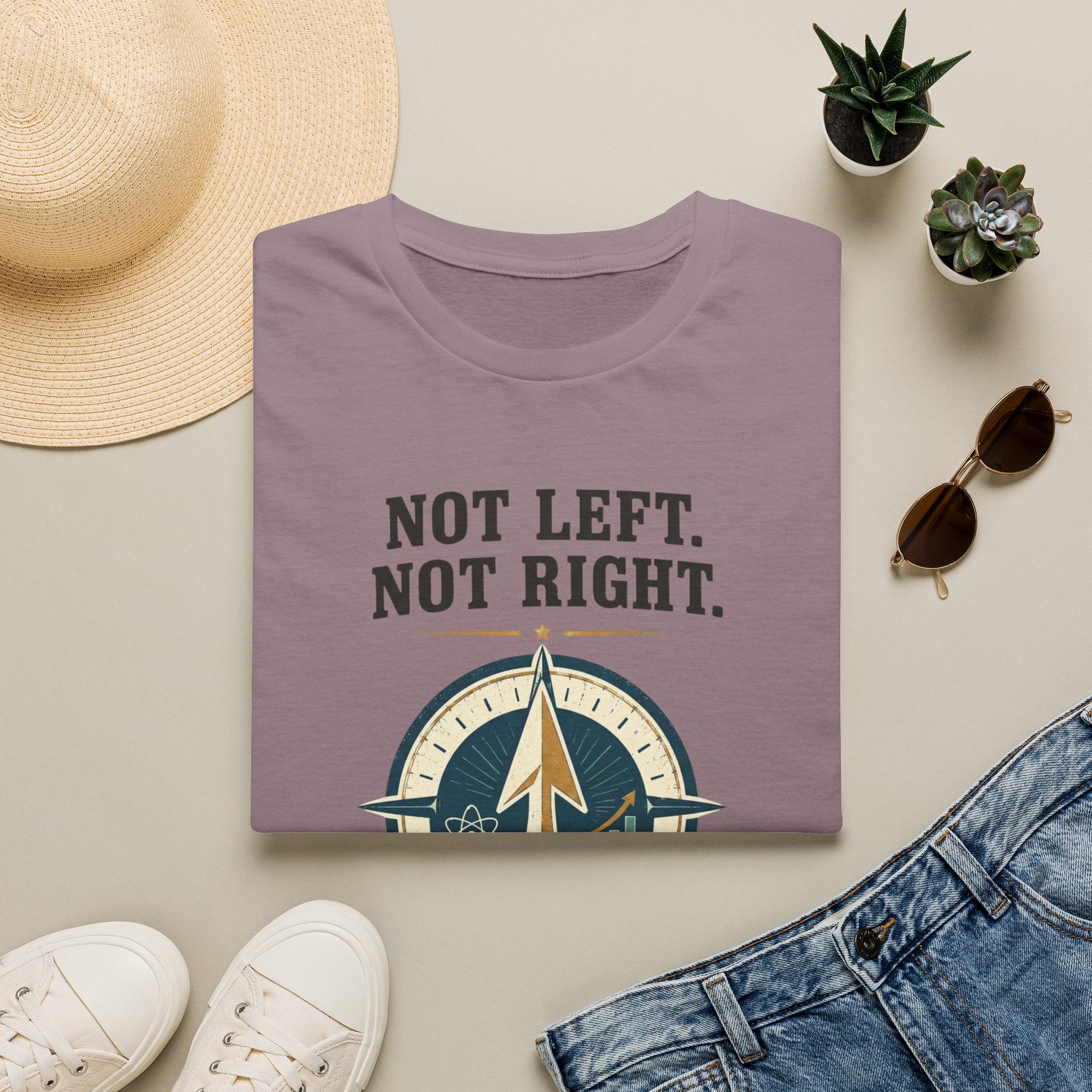 "Not Left. Not Right. Forward Through Evidence" Compass Graphic