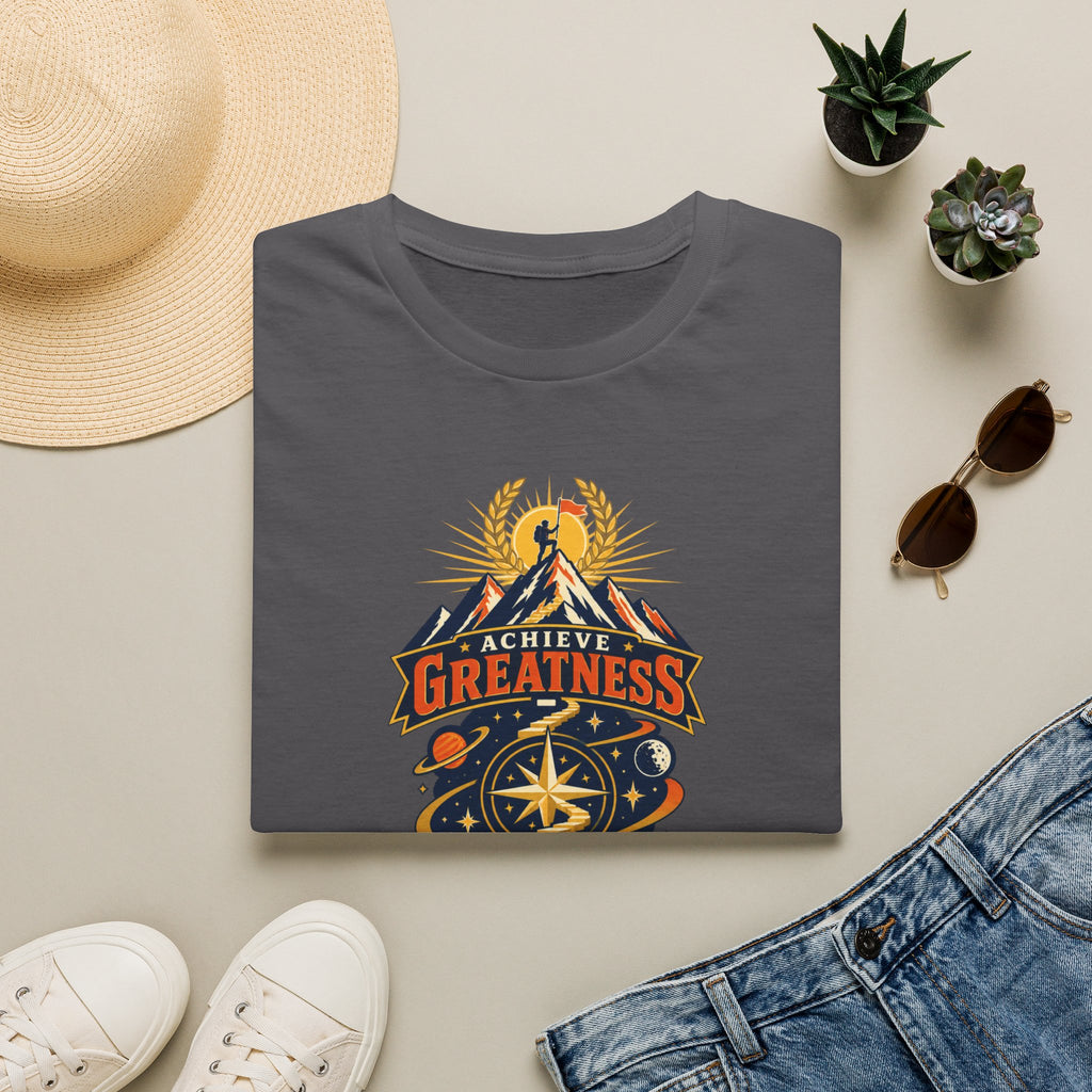 Achieve Greatness Graphic T-Shirt — Inspirational Mountain Adventure Design