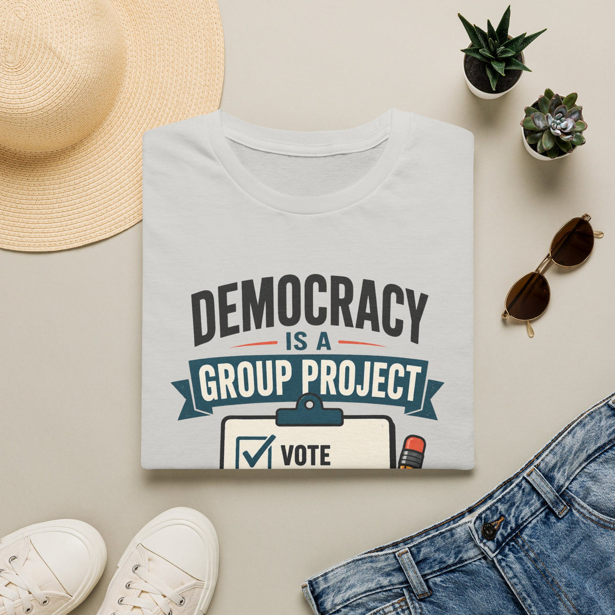 Democracy Is a Group Project T-Shirt — Vote, Protect Rights & Save Earth