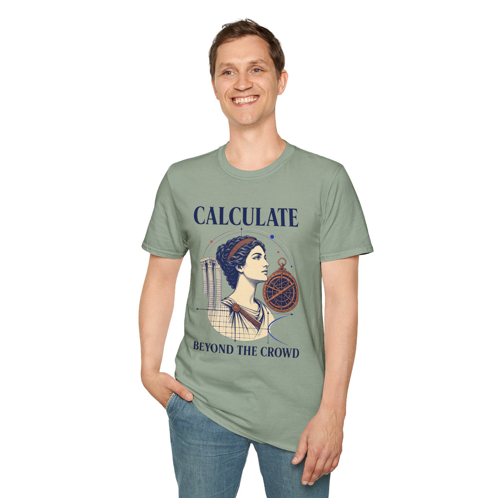 Calculate T-Shirt — Vintage Athena Compass Graphic Tee ("Calculate" & "Beyond the Crowd")
