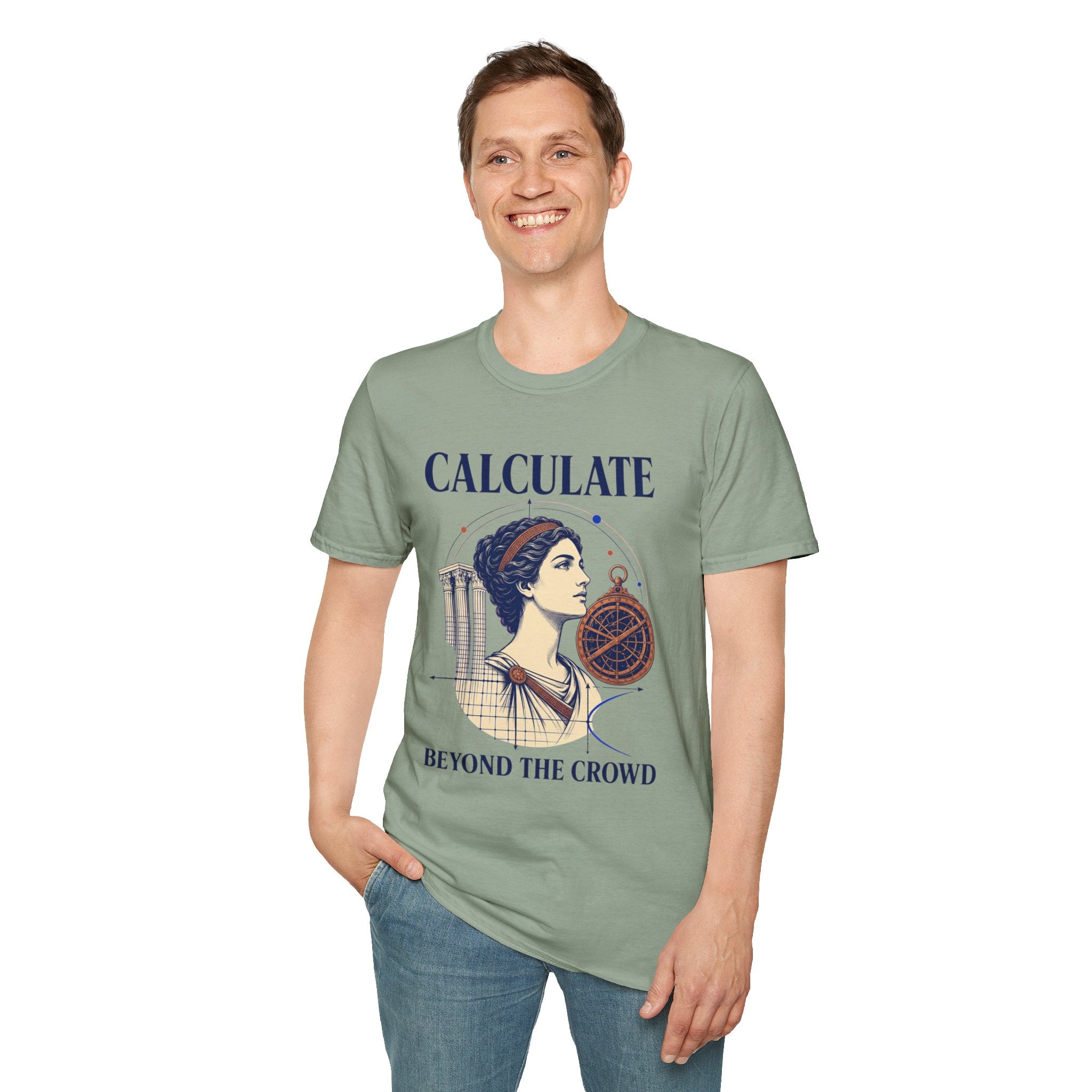 Calculate T-Shirt — Vintage Athena Compass Graphic Tee ("Calculate" & "Beyond the Crowd")