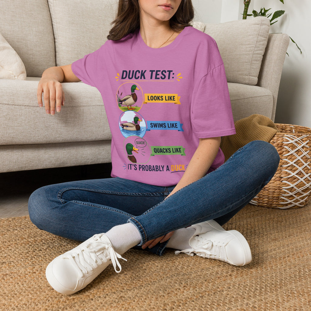 Duck Test T-Shirt — Funny “Looks Like, Swims Like, Quacks Like” Graphic Tee for Duck Lovers