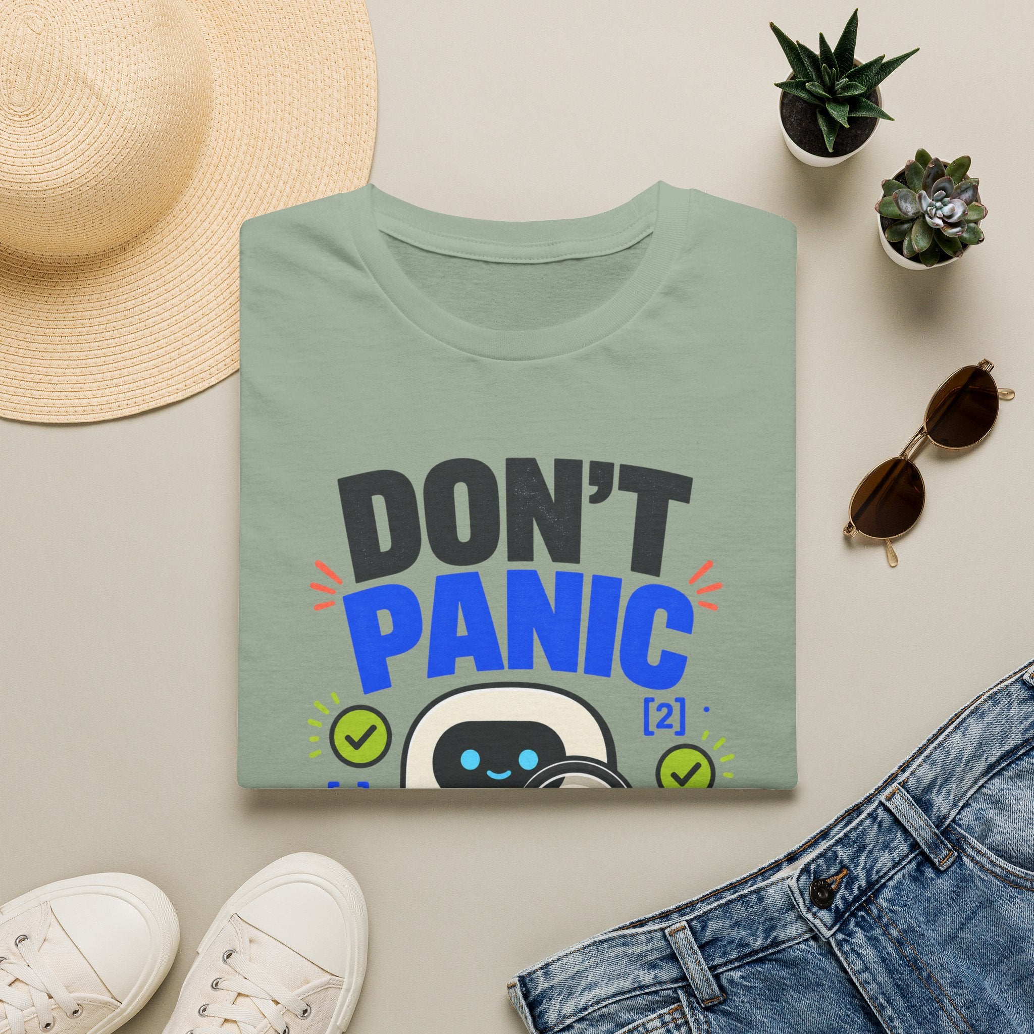 Don't Panic Verify T‑Shirt — Cute Robot Security Humor Tee for Techies