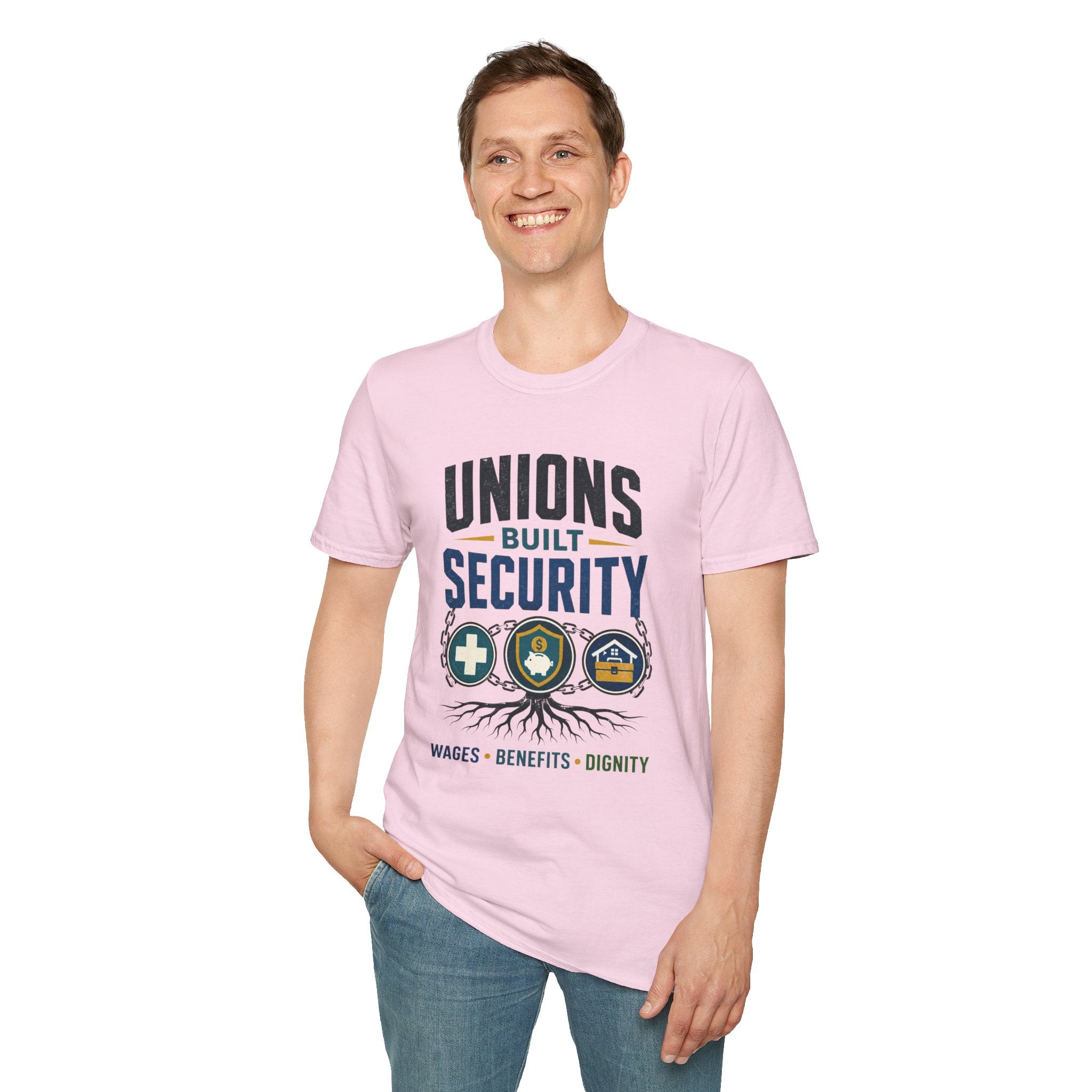 Unions Built Security T-Shirt — Labor Union Solidarity Shirt (Wages • Benefits • Dignity)