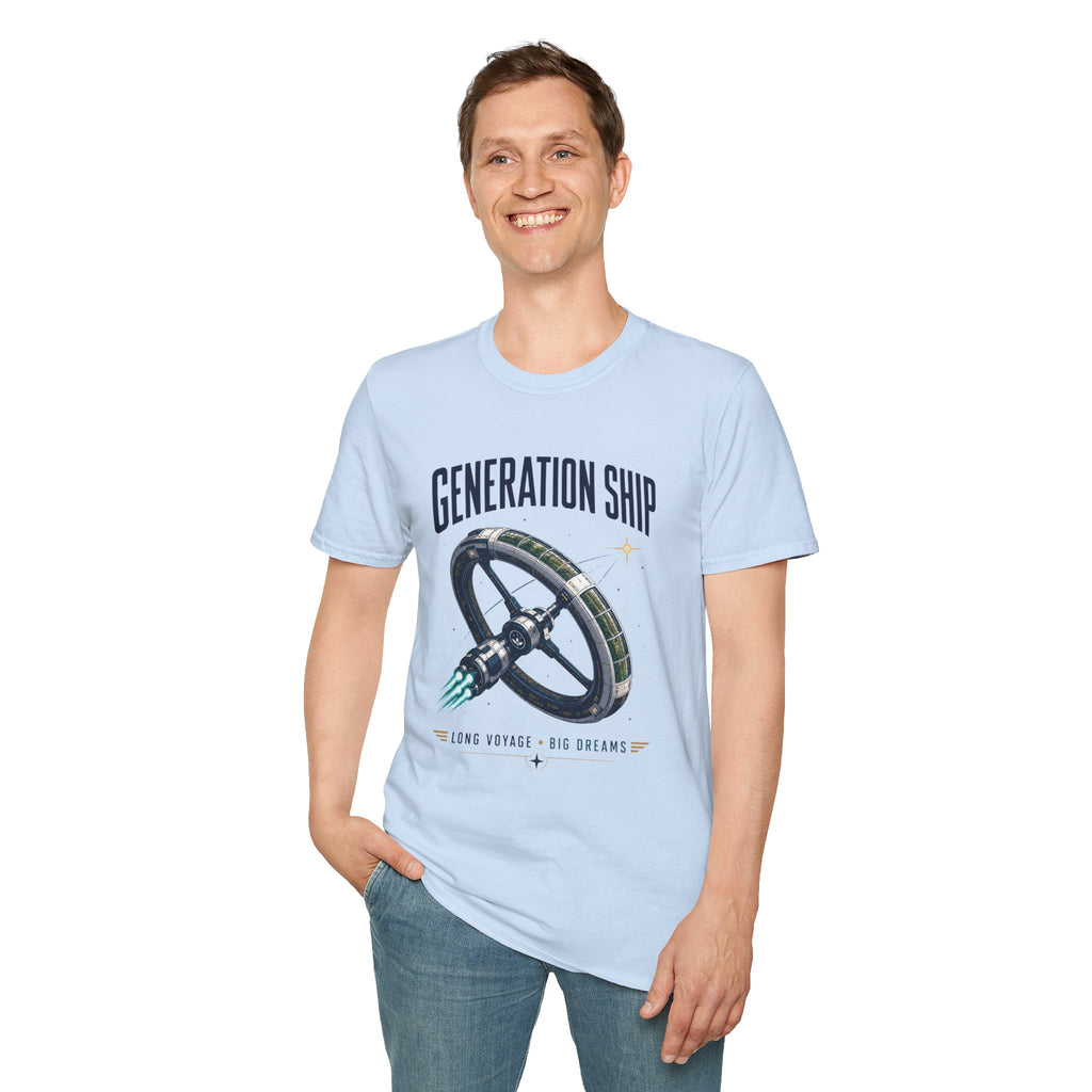 Generation Ship T-Shirt — Retro Space Wheel Sci‑Fi Tee