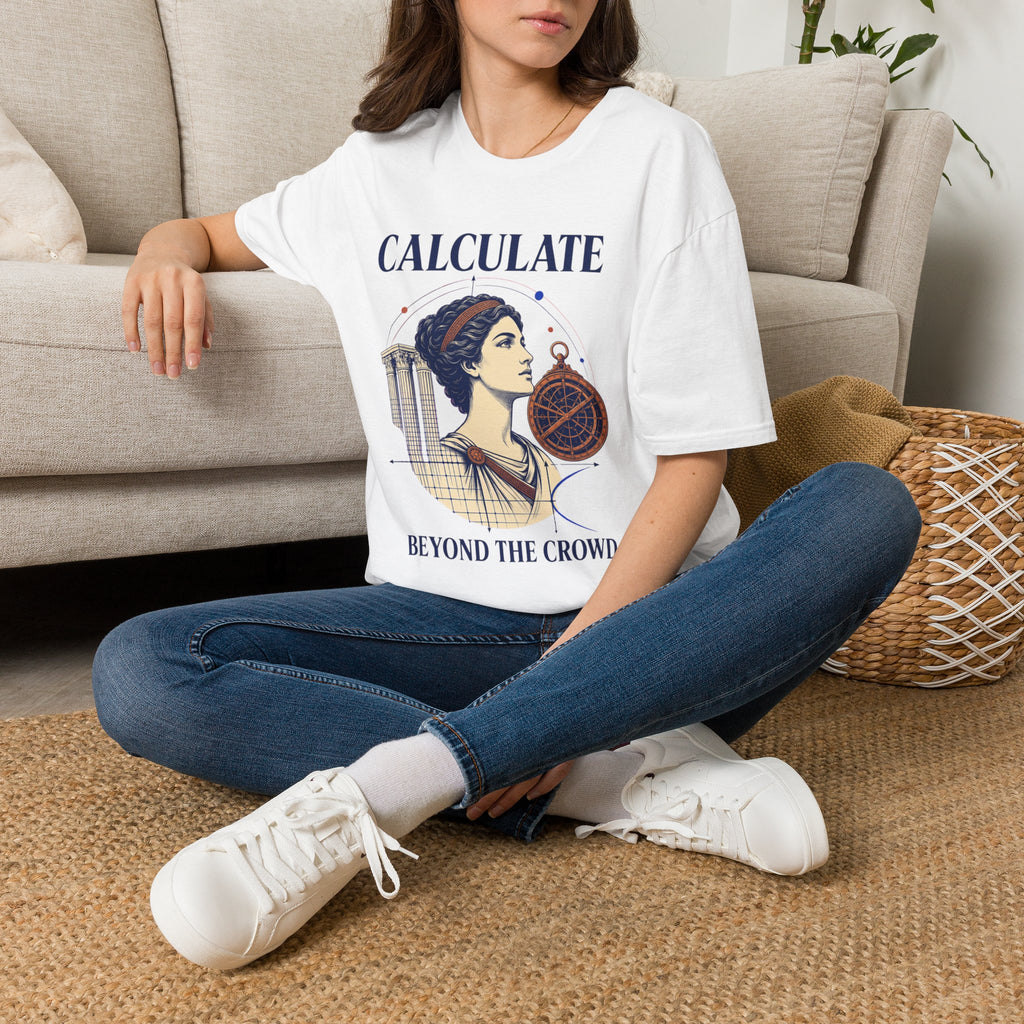 Calculate T-Shirt — Vintage Athena Compass Graphic Tee ("Calculate" & "Beyond the Crowd")