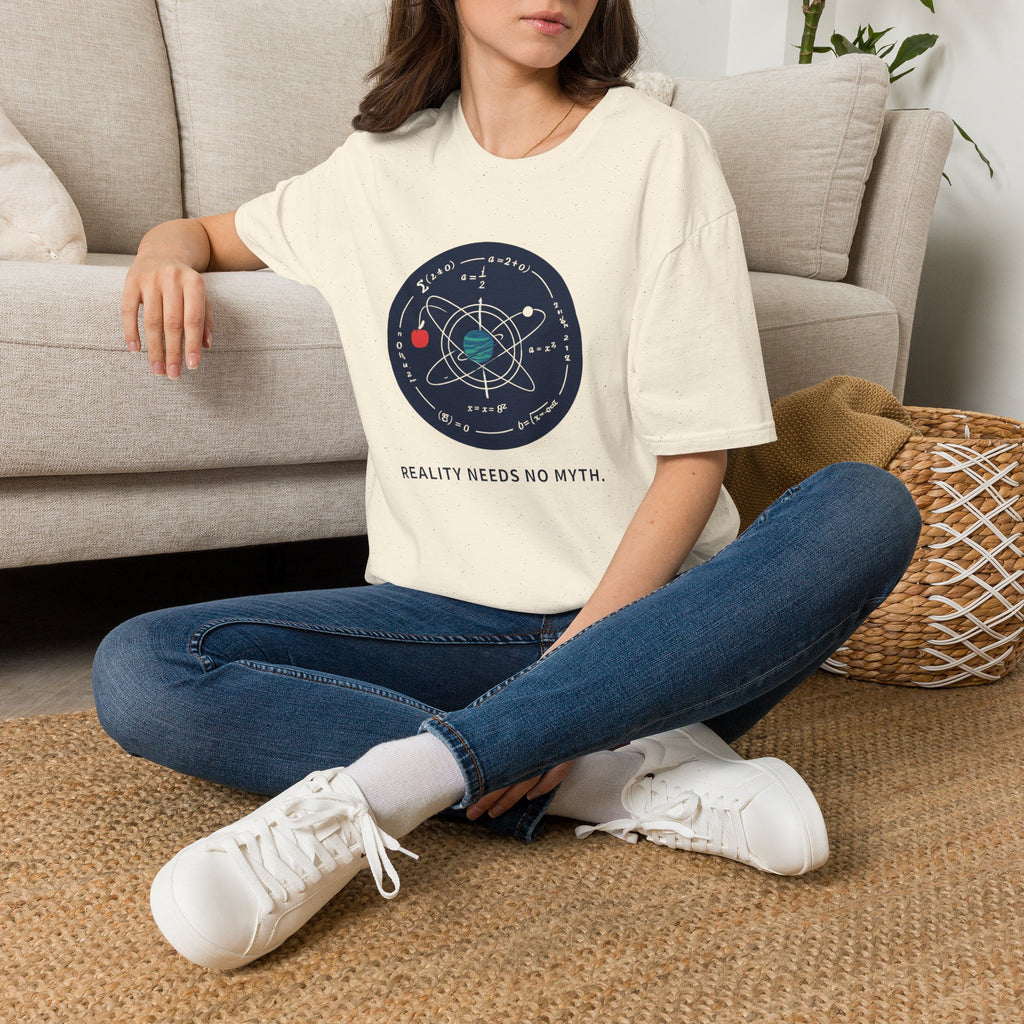 Science Atom Graphic T-Shirt — "Reality Needs No Myth" Tee