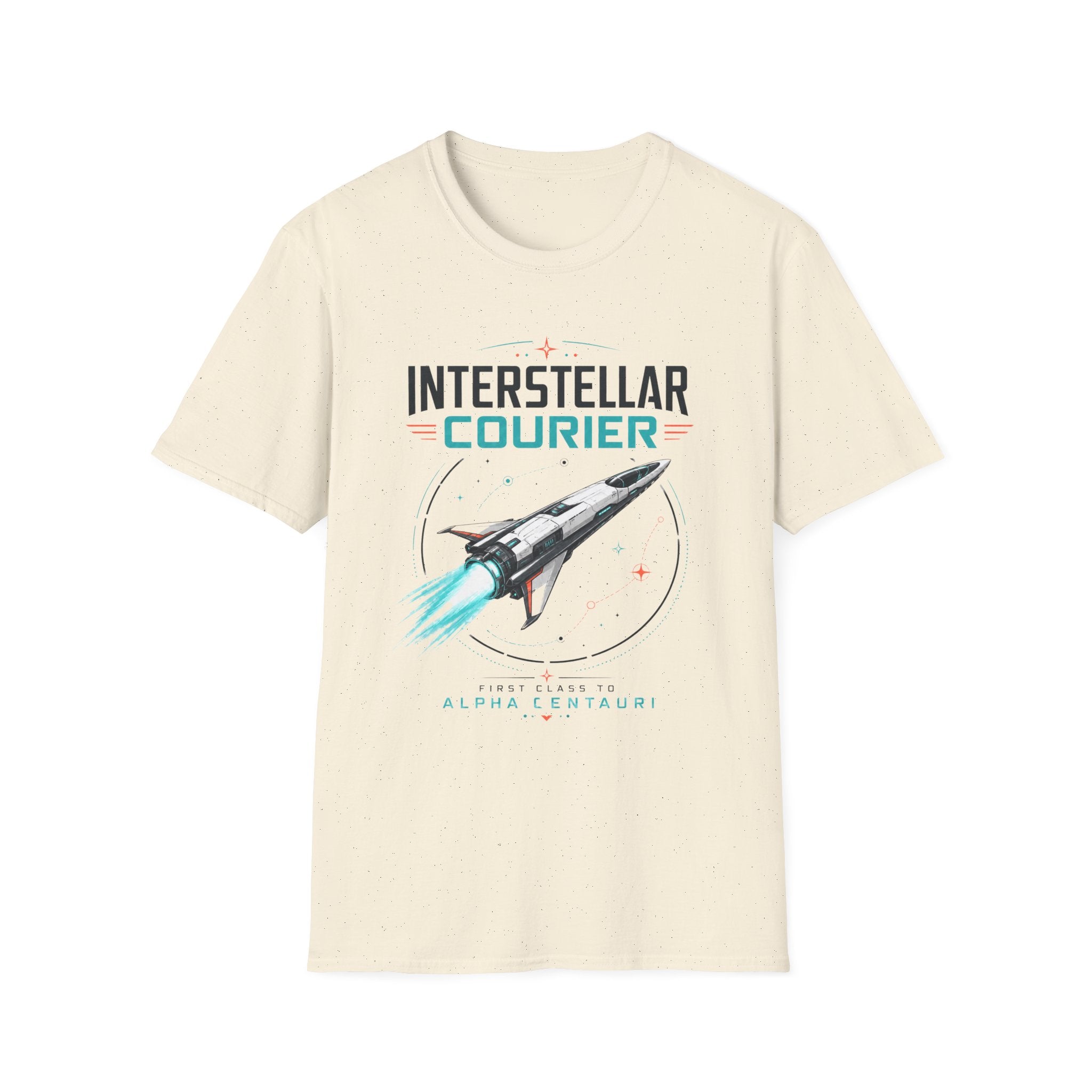 Interstellar Courier T‑Shirt — Retro Space Rocket Tee for Sci‑Fi Fans
