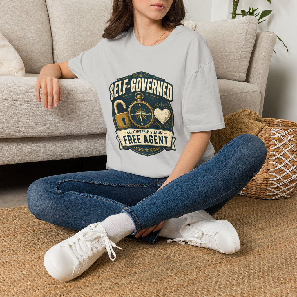 Self-Governed Compass T-Shirt — “Self-Governed: Relationship Status Free Agent” Graphic Tee