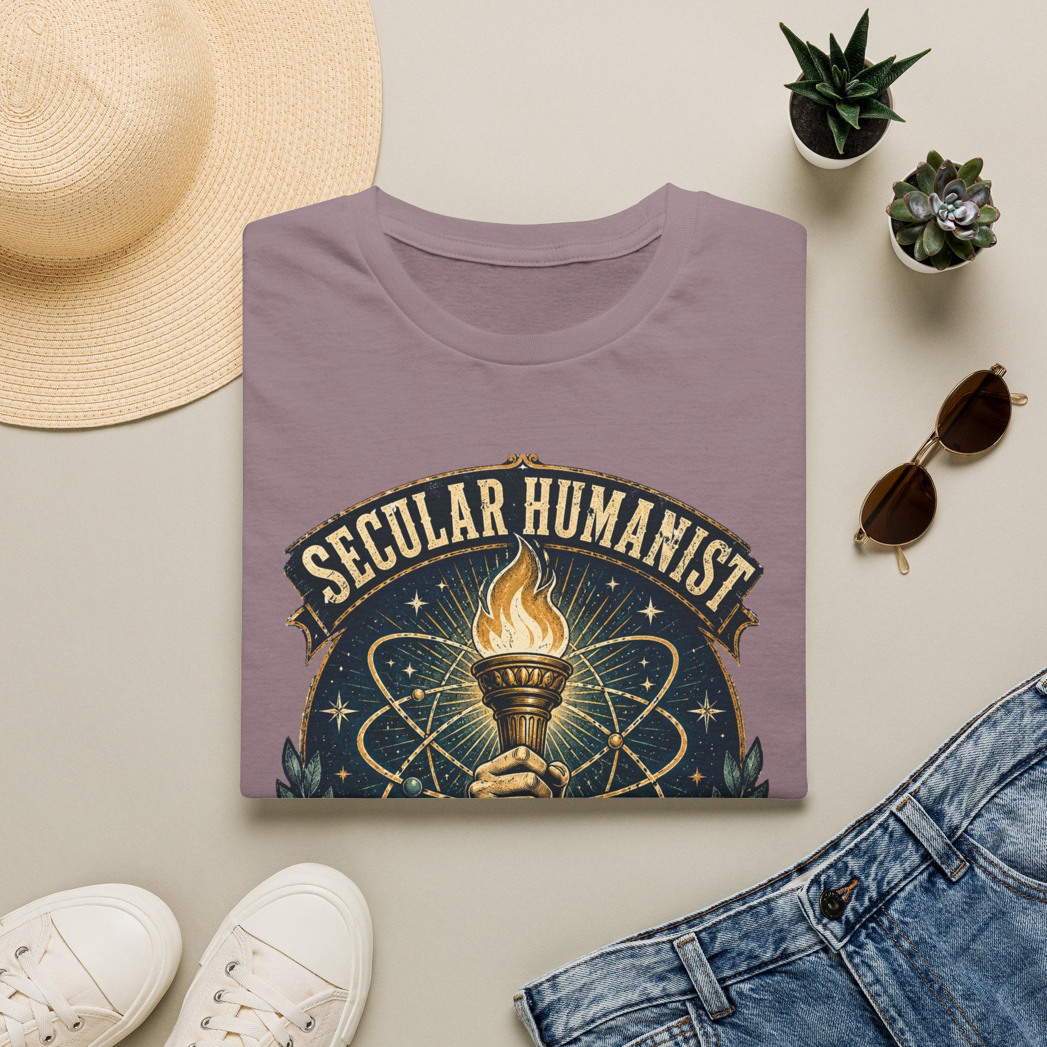 Secular Humanist T-Shirt — "Good Without God" Torch Graphic