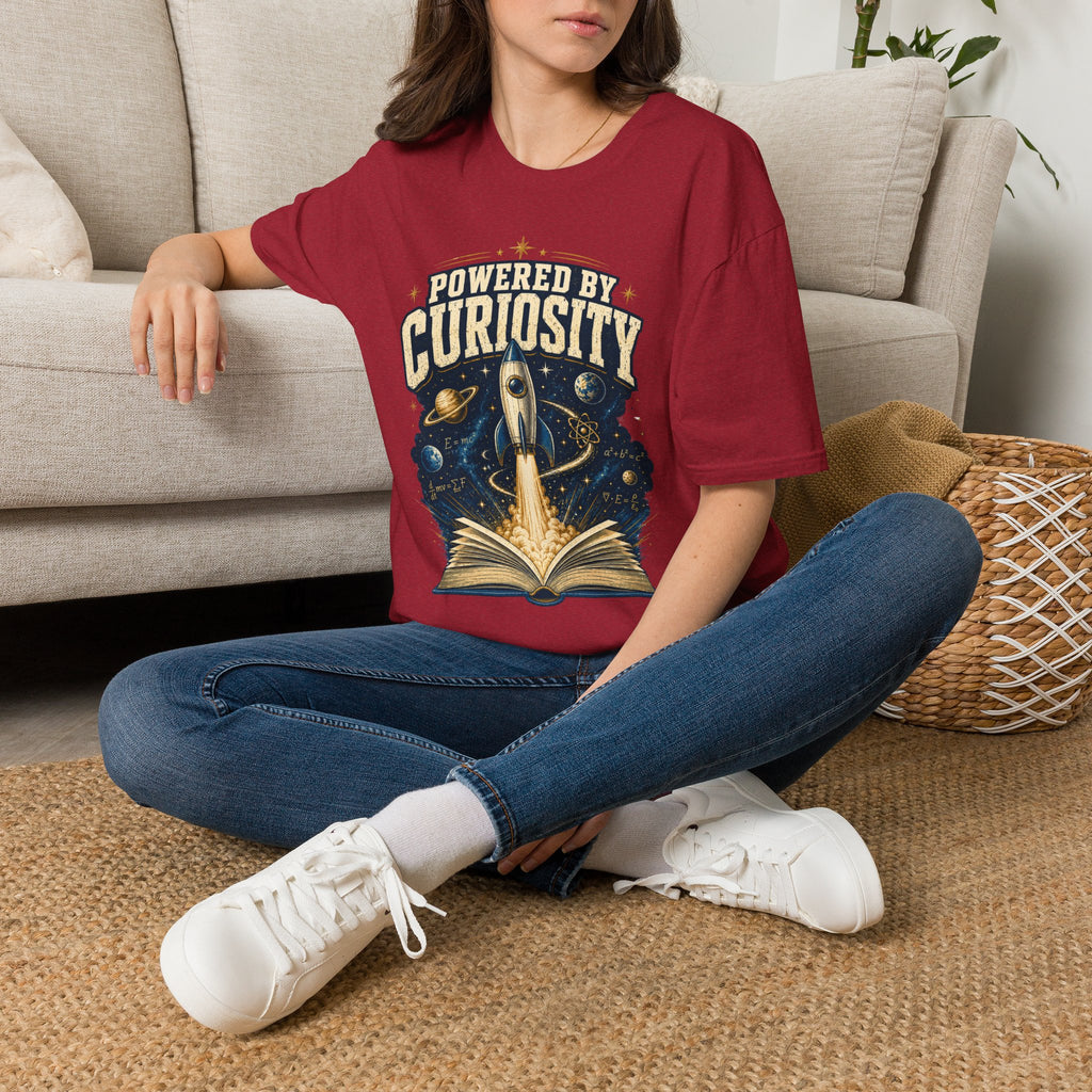 Powered by Curiosity T-Shirt — Rocket Book Space Graphic Tee