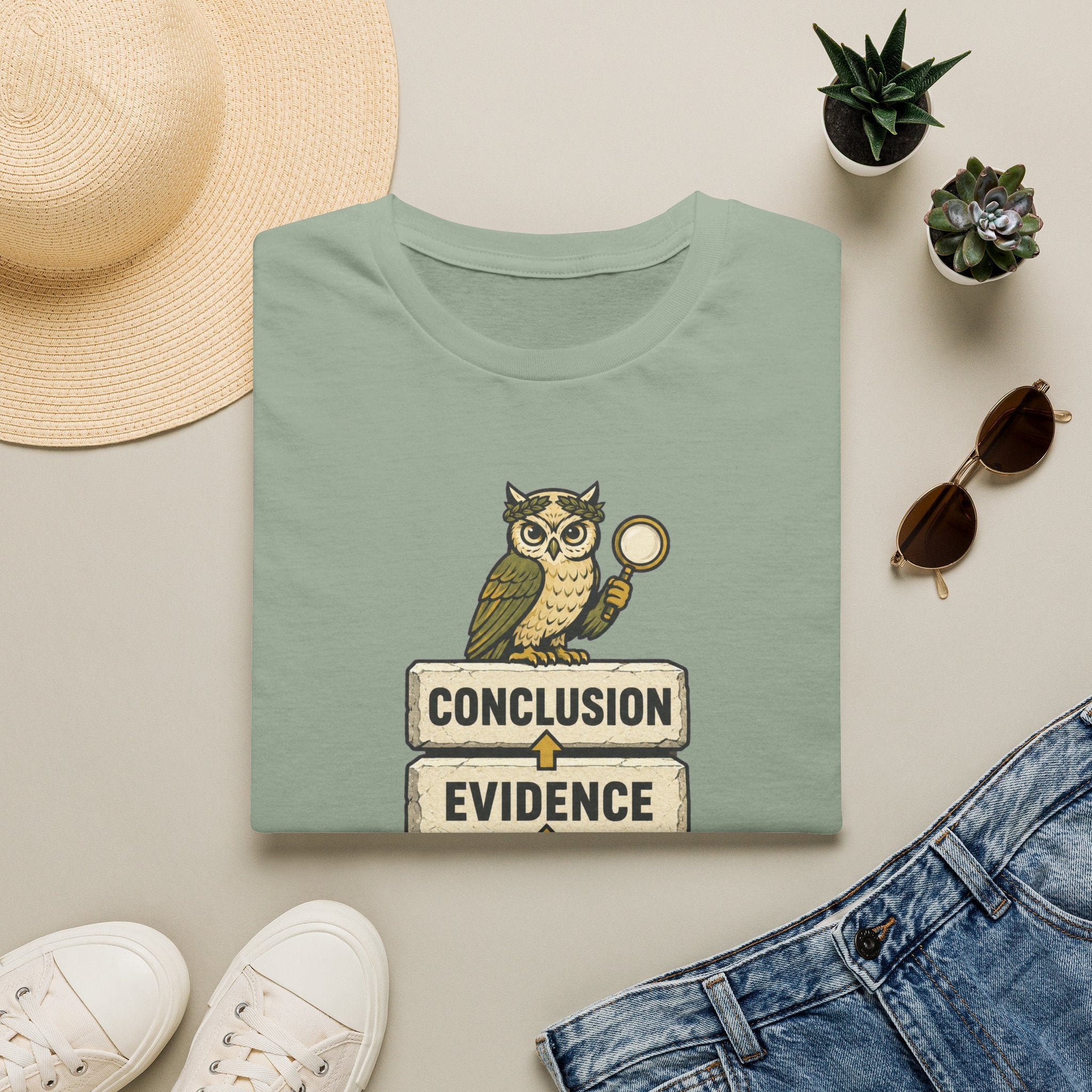Evidence to Conclusion Graphic T-Shirt — Owl with Magnifying Glass Design