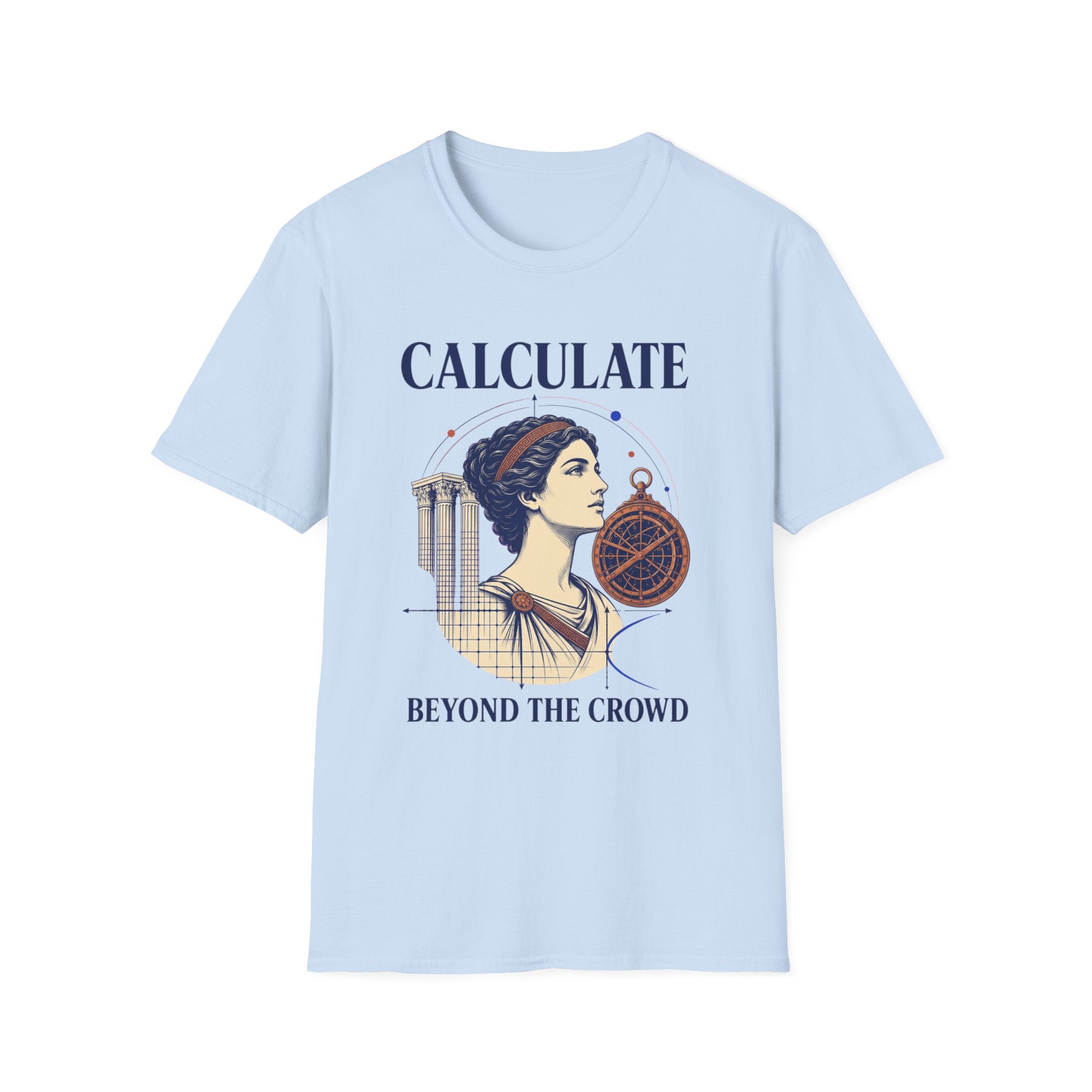 Calculate T-Shirt — Vintage Athena Compass Graphic Tee ("Calculate" & "Beyond the Crowd")