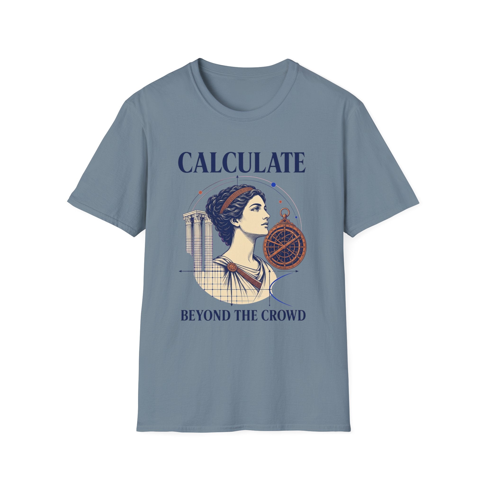 Calculate T-Shirt — Vintage Athena Compass Graphic Tee ("Calculate" & "Beyond the Crowd")
