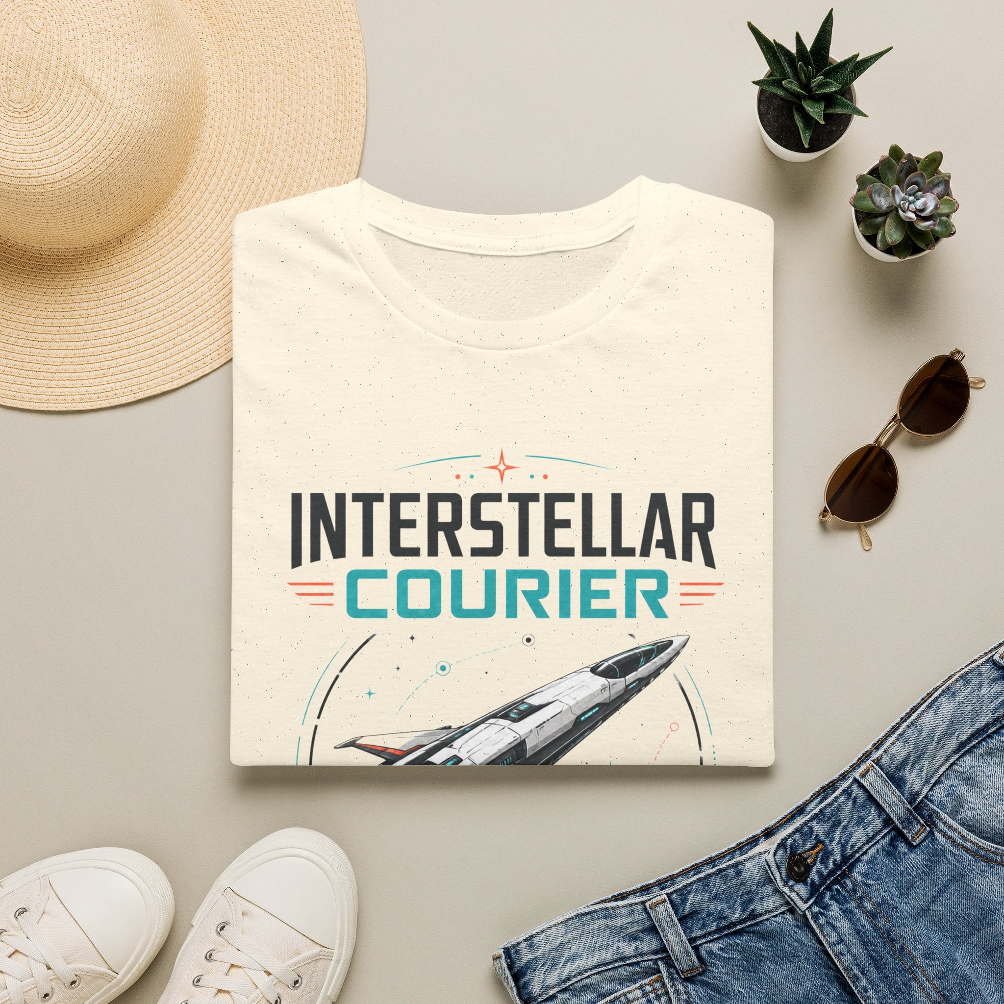 Interstellar Courier T‑Shirt — Retro Space Rocket Tee for Sci‑Fi Fans