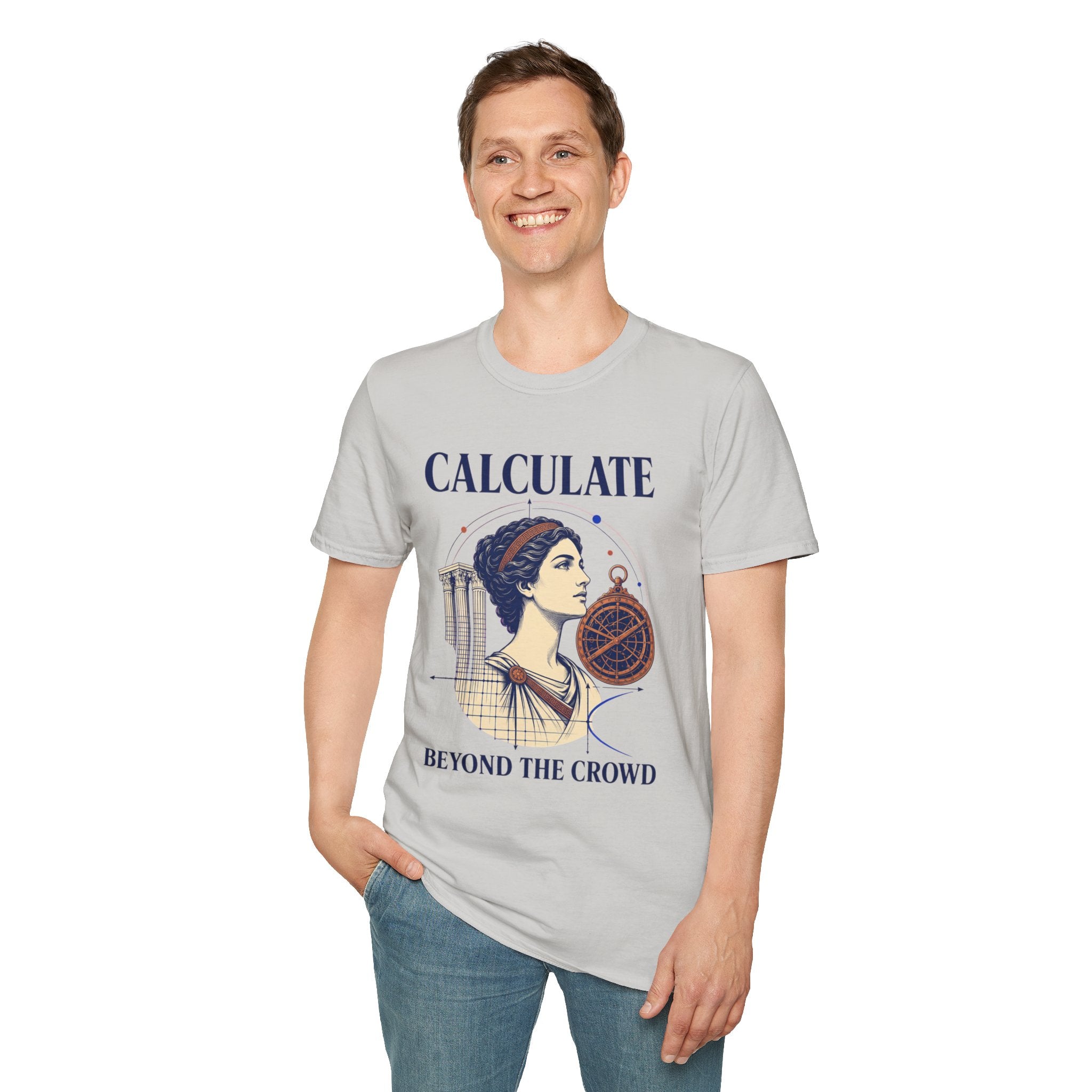 Calculate T-Shirt — Vintage Athena Compass Graphic Tee ("Calculate" & "Beyond the Crowd")
