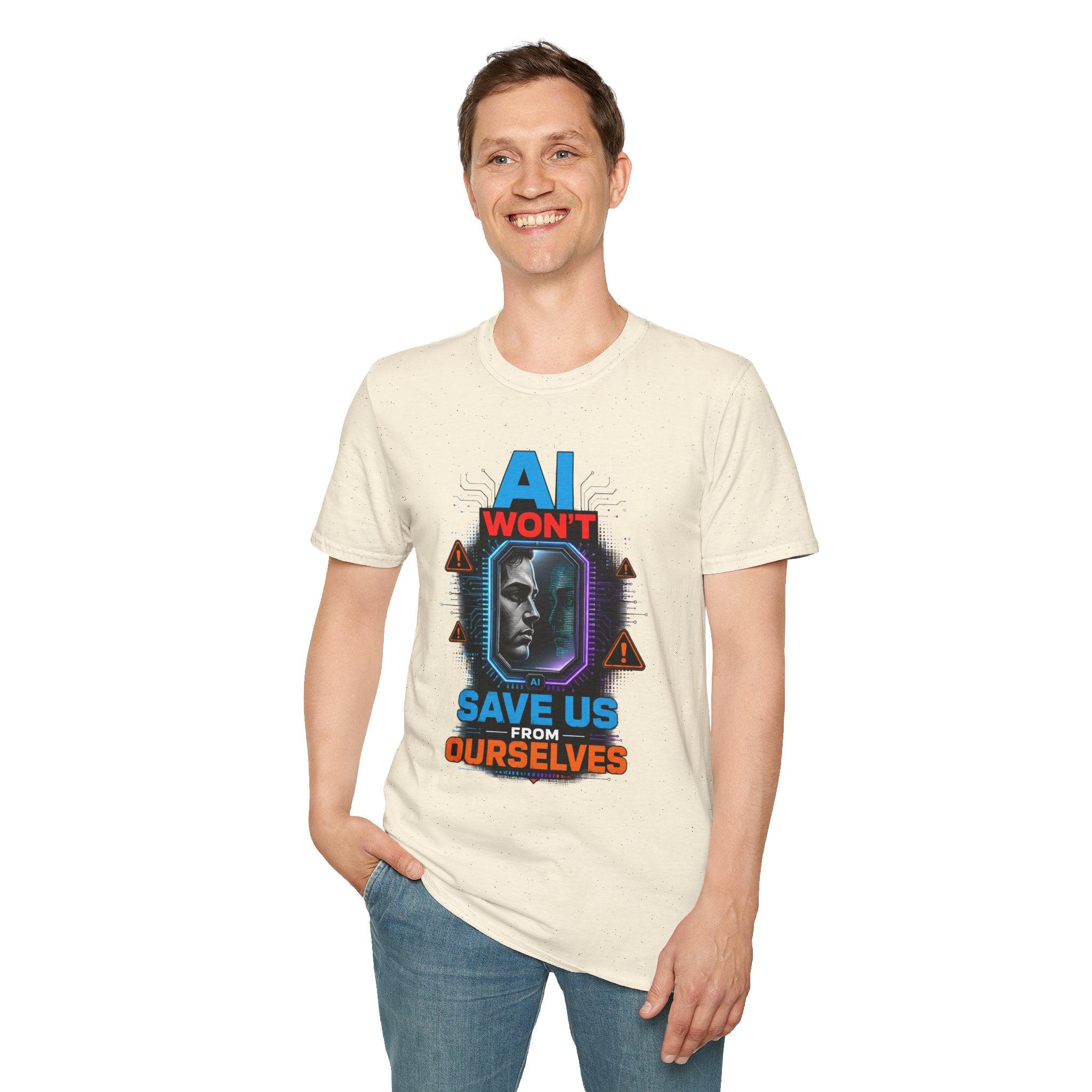 "AI Won't Save Us From Ourselves" Futuristic Tech Statement Tee