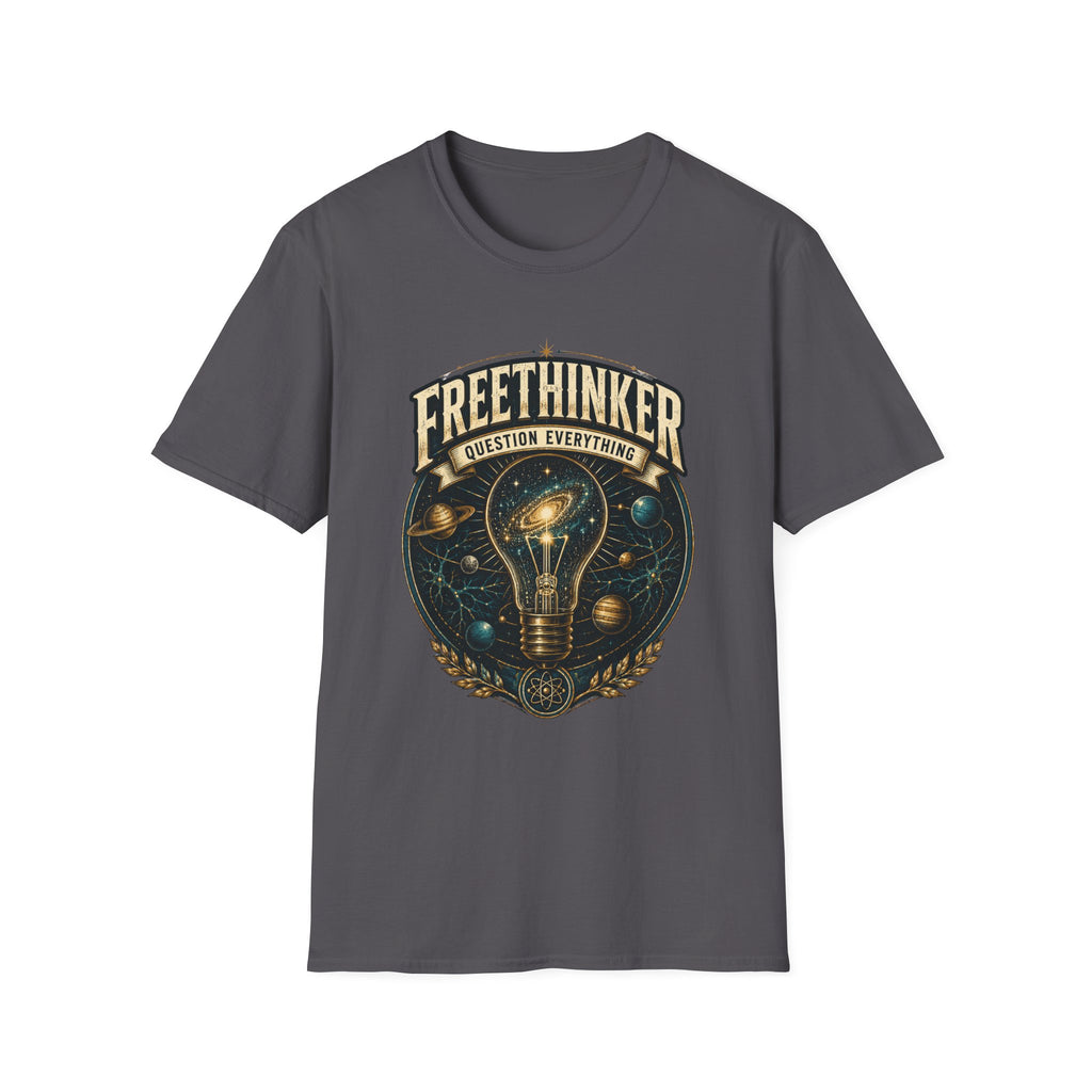Freethinker Graphic T-Shirt — "Question Everything" Lightbulb Design